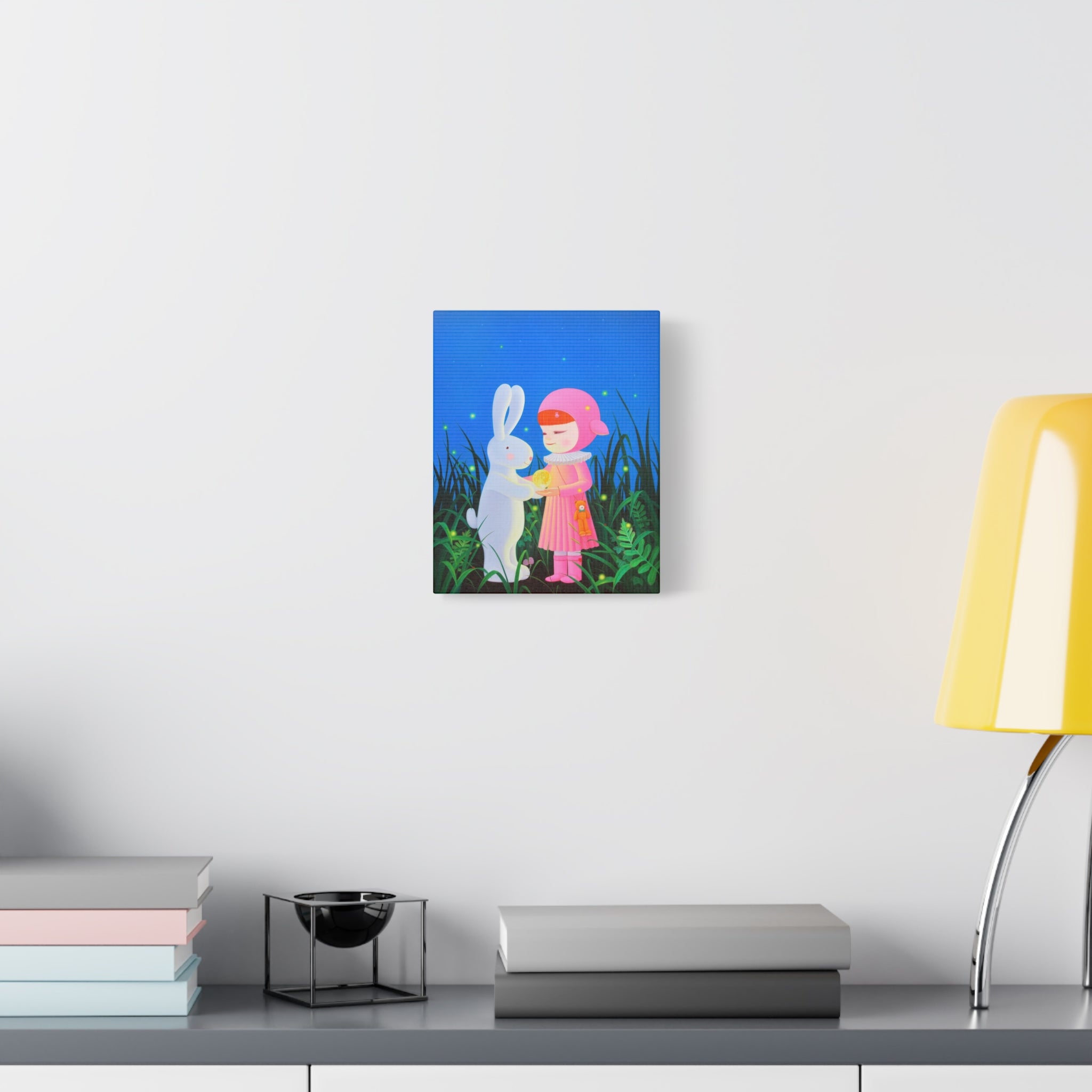 Little Girl, Rabbit & Moon - Chinese Contemporary artist - Canvas Print - Artwork for kids