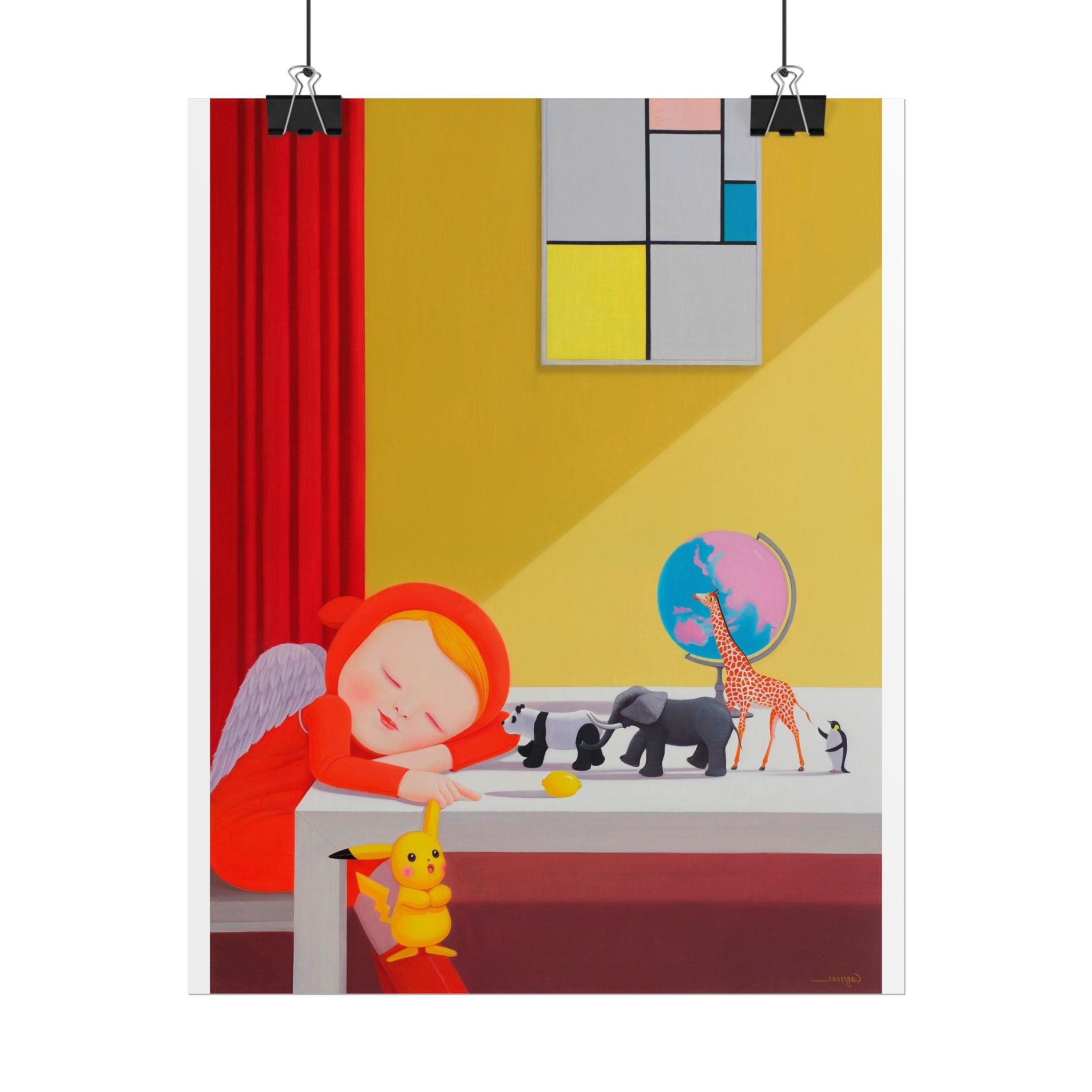 Little Girl Art Poster, Cute Animal Decor, Christmas Wall Art, Kids Room Decoration, Gift for Animal Lovers