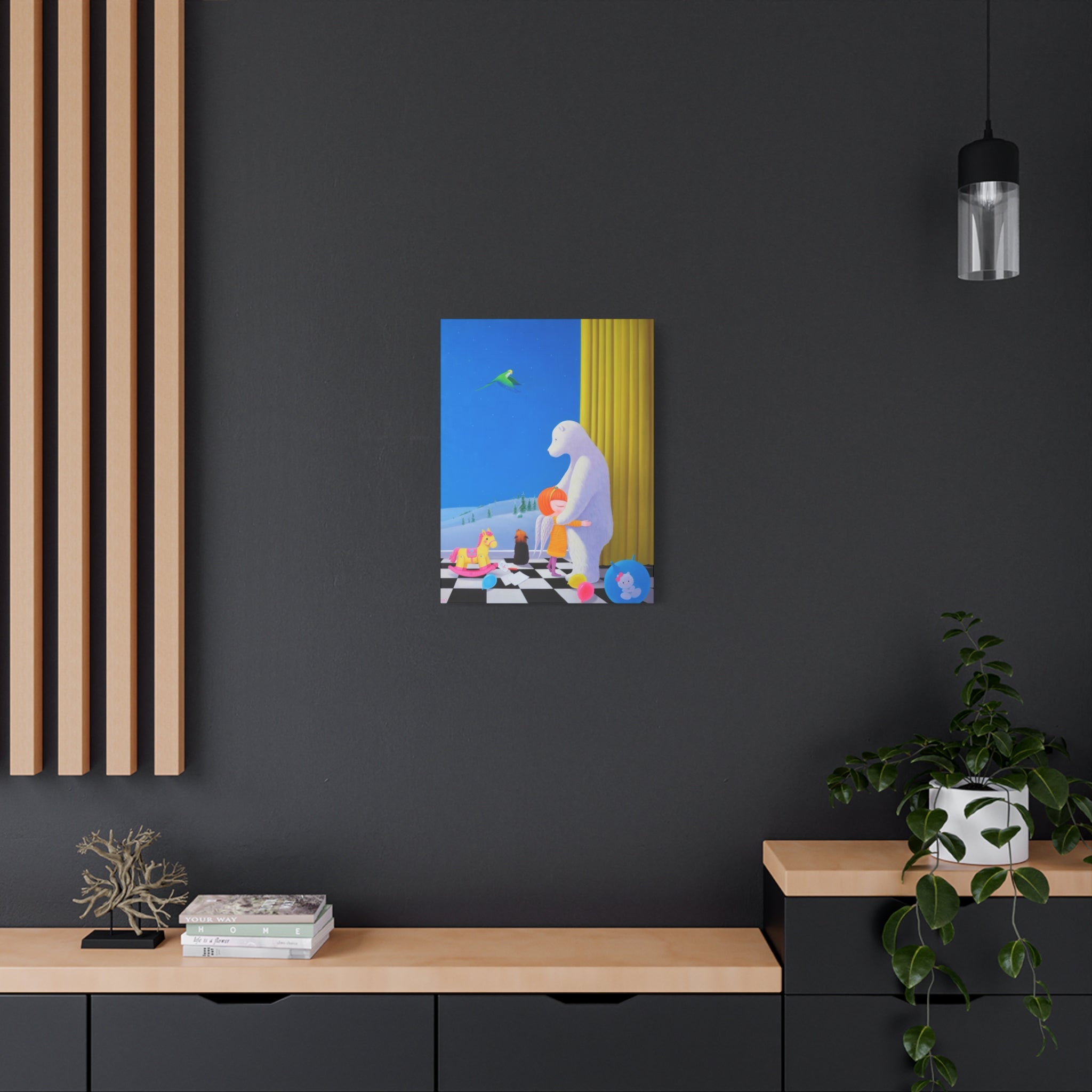 Little Girl with Her Bear -  Chinese  Contemporary artist - Canvas Print - Artwork for kids