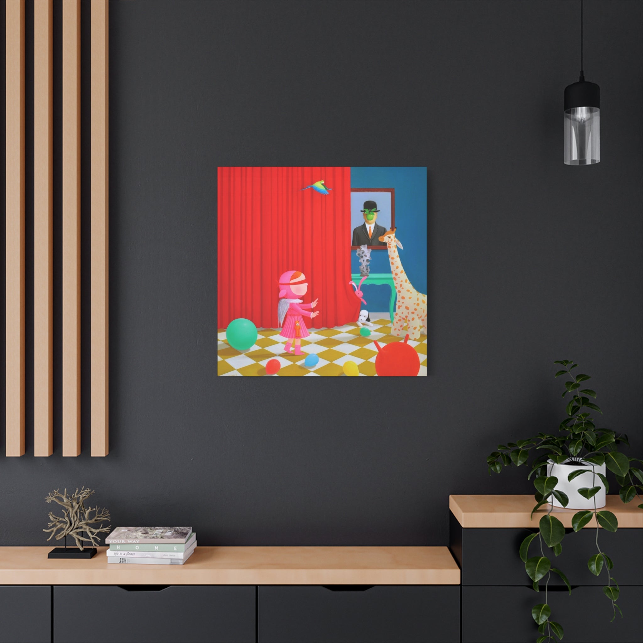 Little Girl with Magritte - Chinese Contemporary artist - Canvas Print - Artwork for kids