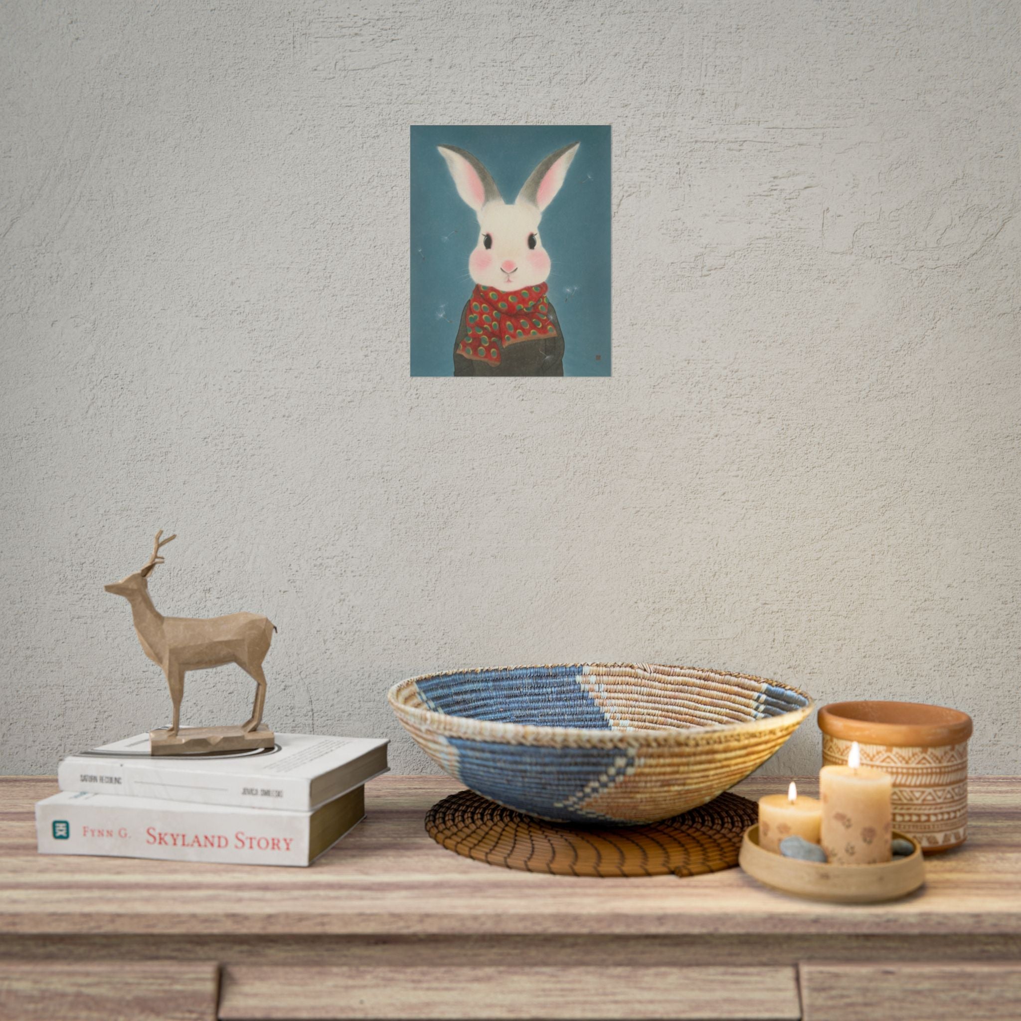 Rabbit with Scarf Art Poster, Cute Animal Decor, Christmas Wall Art, Kids Room Decoration, Gift for Animal Lovers