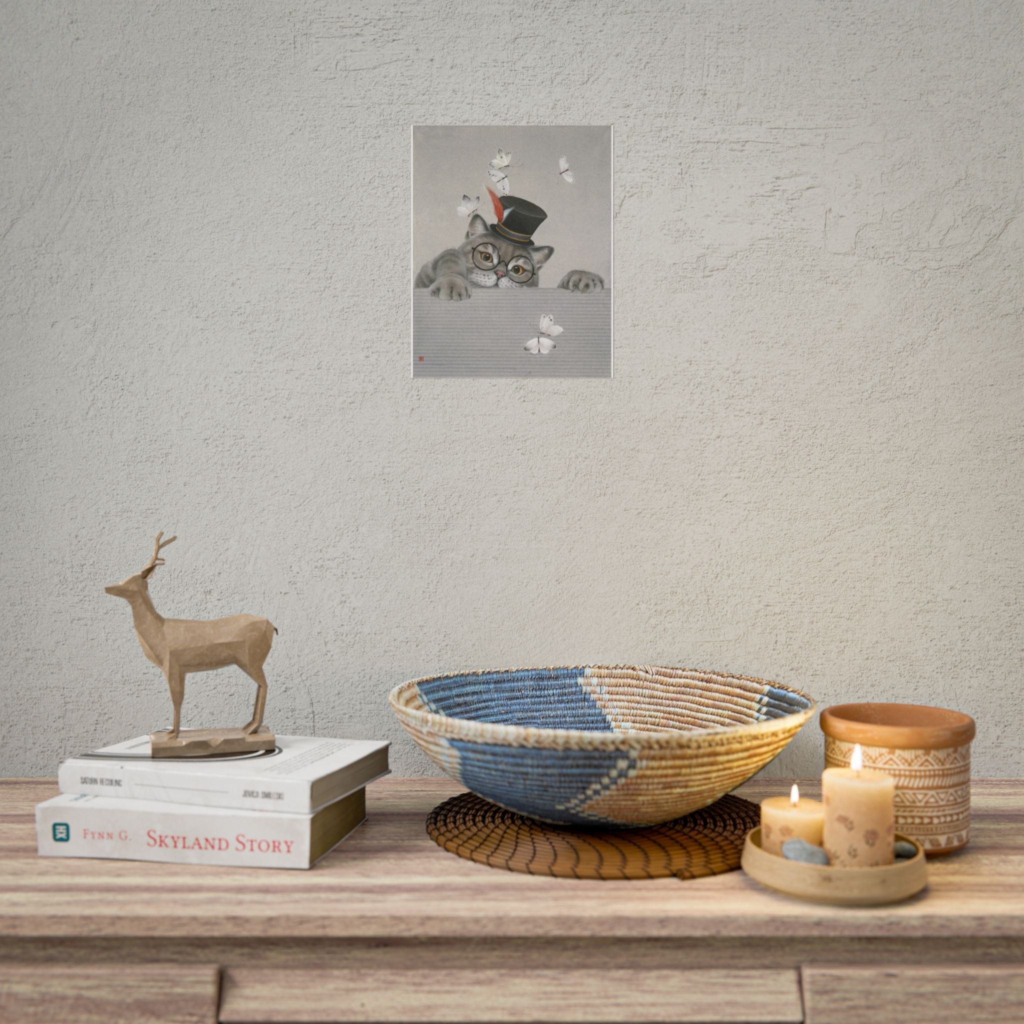 Cat with butterfilies Art Poster, Cute Animal Decor, Christmas Wall Art, Kids Room Decoration, Gift for Animal Lovers