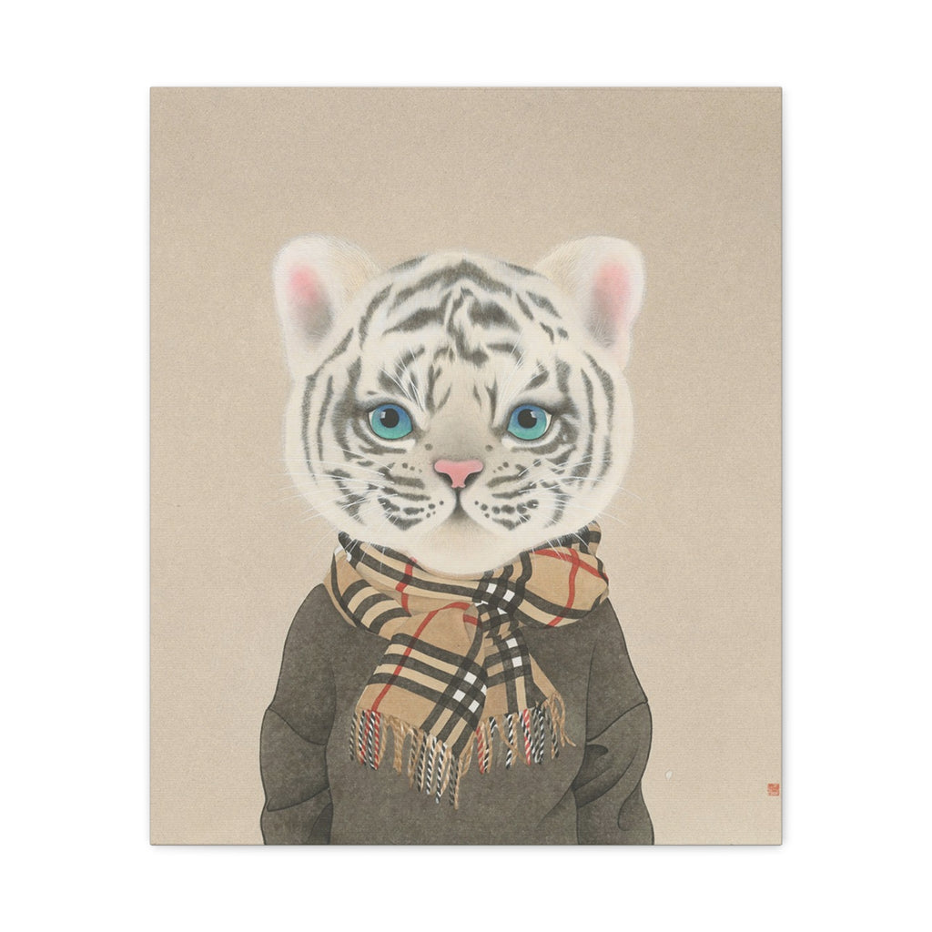 Tiger with scarf -  Chinese  Contemporary watercolor painting - Canvas Print
