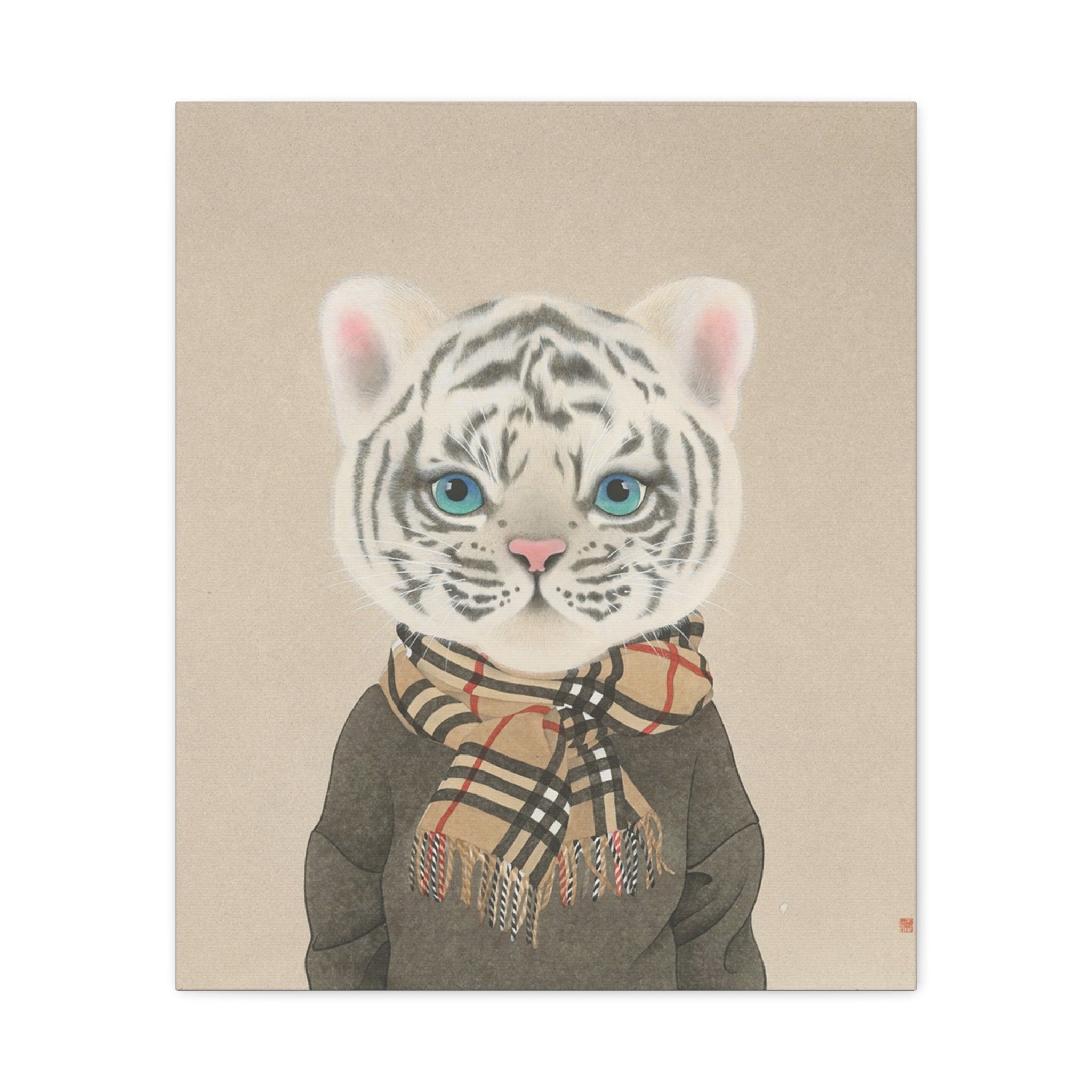 Tiger with scarf -  Chinese  Contemporary watercolor painting - Canvas Print