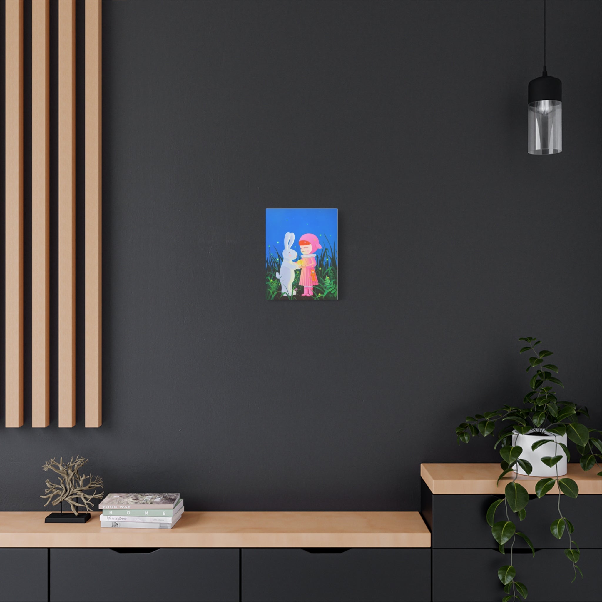 Little Girl, Rabbit & Moon - Chinese Contemporary artist - Canvas Print - Artwork for kids