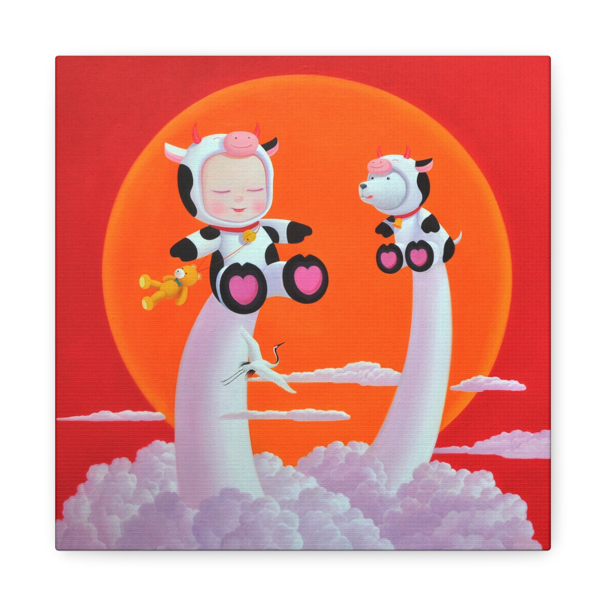 Little Girl with the cow- Chinese Contemporary artist - Canvas Print - Artwork for kids