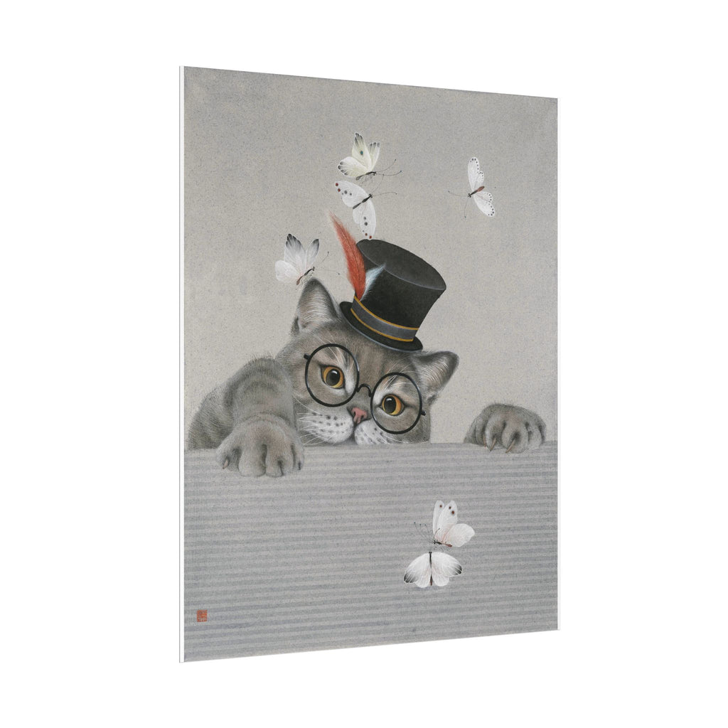 Cat with butterfilies Art Poster, Cute Animal Decor, Christmas Wall Art, Kids Room Decoration, Gift for Animal Lovers