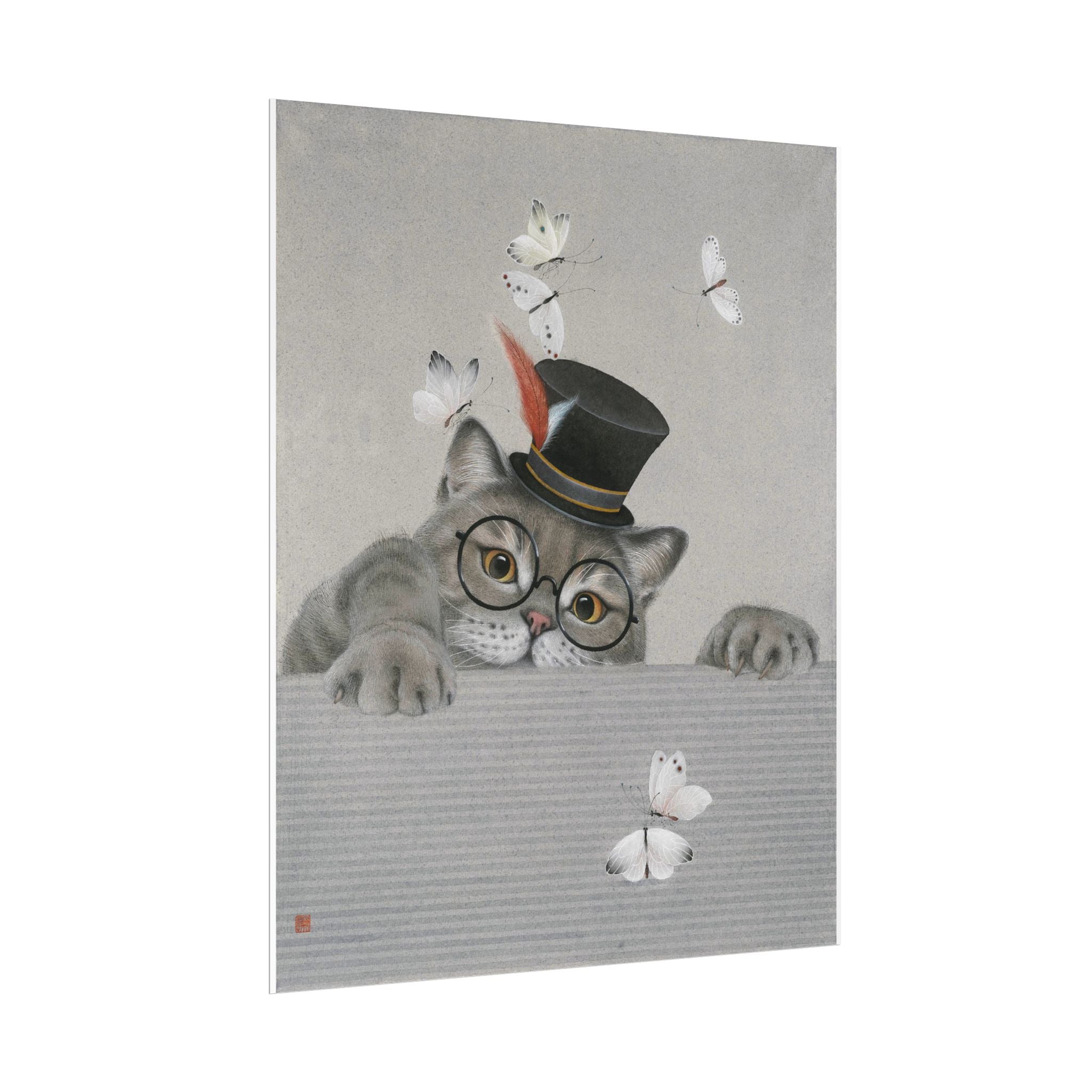 Cat with butterfilies Art Poster, Cute Animal Decor, Christmas Wall Art, Kids Room Decoration, Gift for Animal Lovers