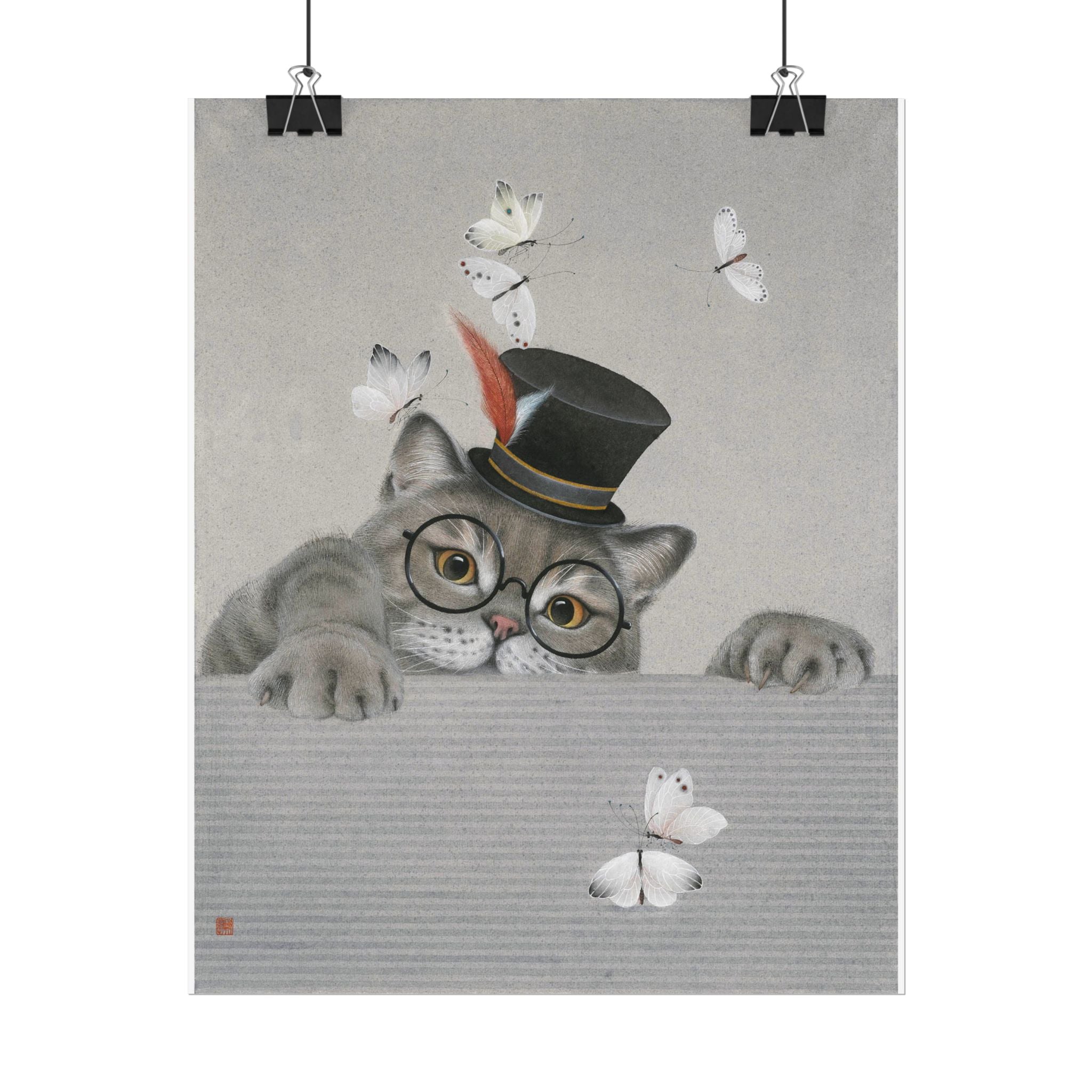 Cat with butterfilies Art Poster, Cute Animal Decor, Christmas Wall Art, Kids Room Decoration, Gift for Animal Lovers