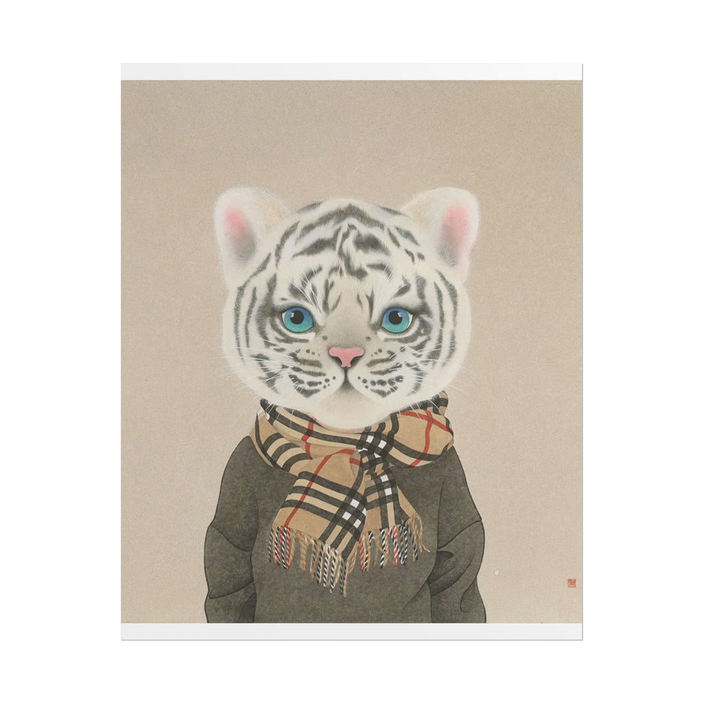 Tiger with Scarf Art Poster, Cute Animal Decor, Christmas Wall Art, Kids Room Decoration, Gift for Animal Lovers