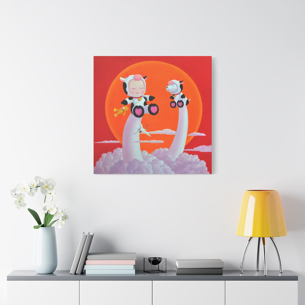 Little Girl with the cow- Chinese Contemporary artist - Canvas Print - Artwork for kids