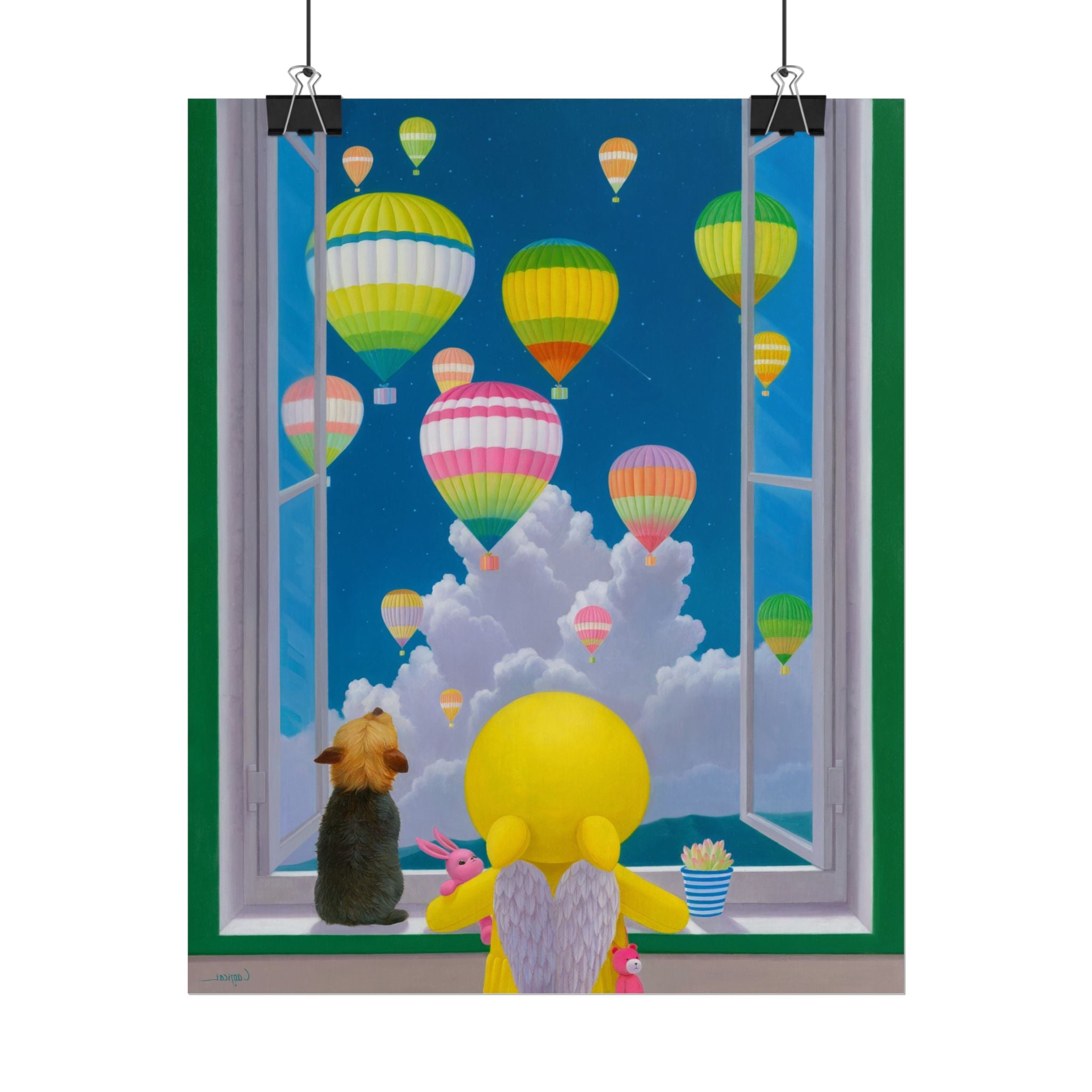 Dreams in the Sky Art Poster, Cute Animal Decor, Christmas Wall Art, Kids Room Decoration, Gift for Animal Lovers