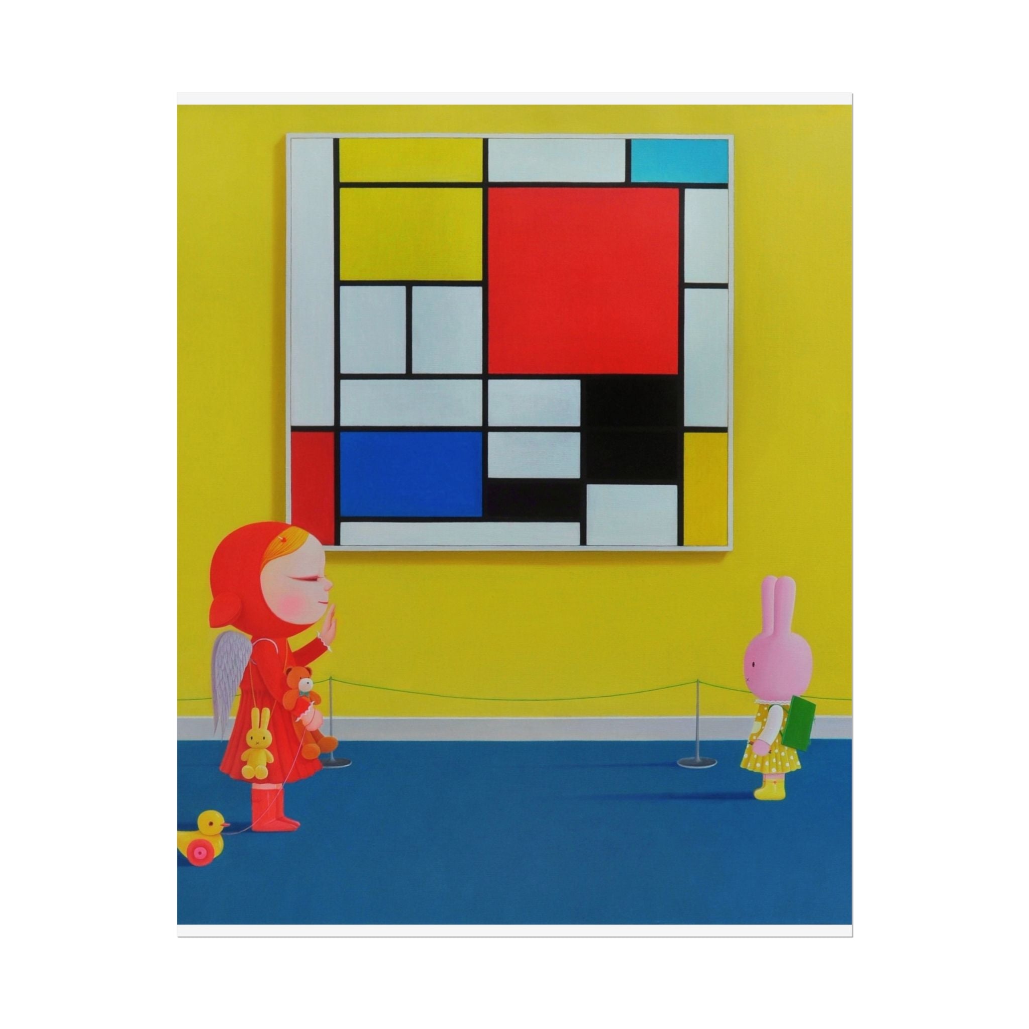 Little Girl with Mondrian Art Poster,  Chinese Contemporary artist - Canvas Print - Artwork for kids