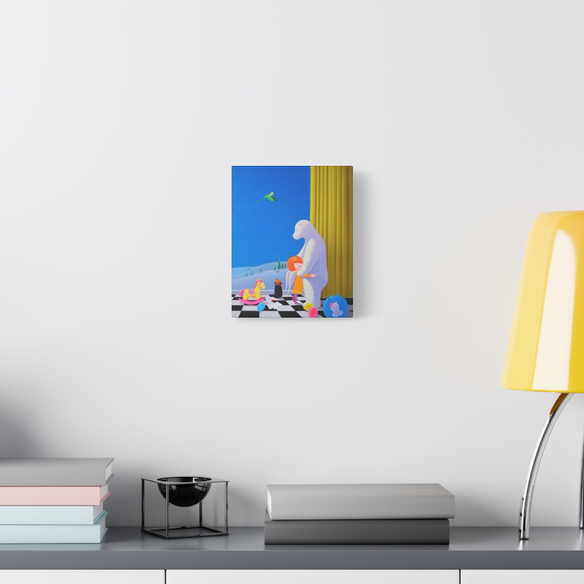Little Girl with Her Bear -  Chinese  Contemporary artist - Canvas Print - Artwork for kids