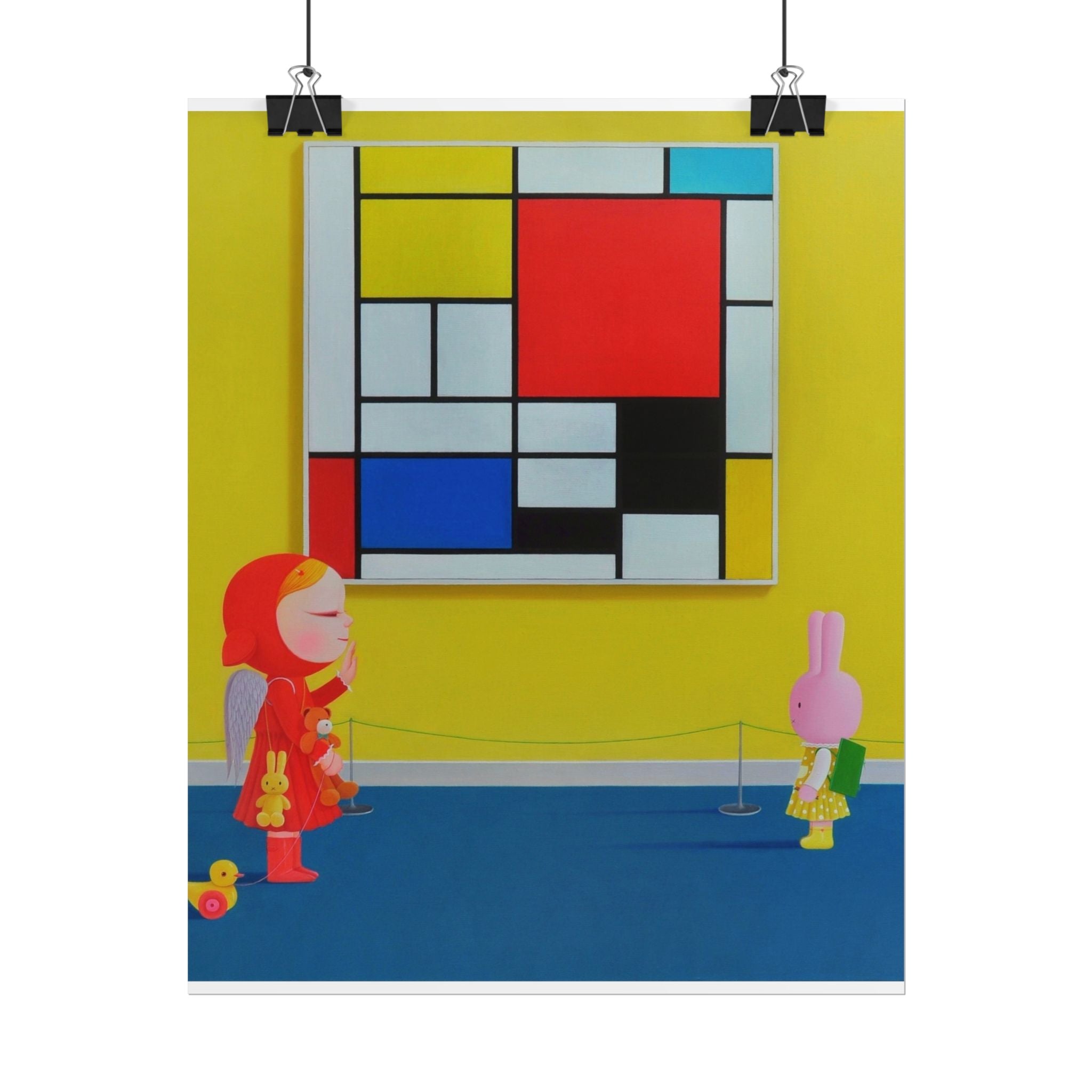 Little Girl with Mondrian Art Poster,  Chinese Contemporary artist - Canvas Print - Artwork for kids