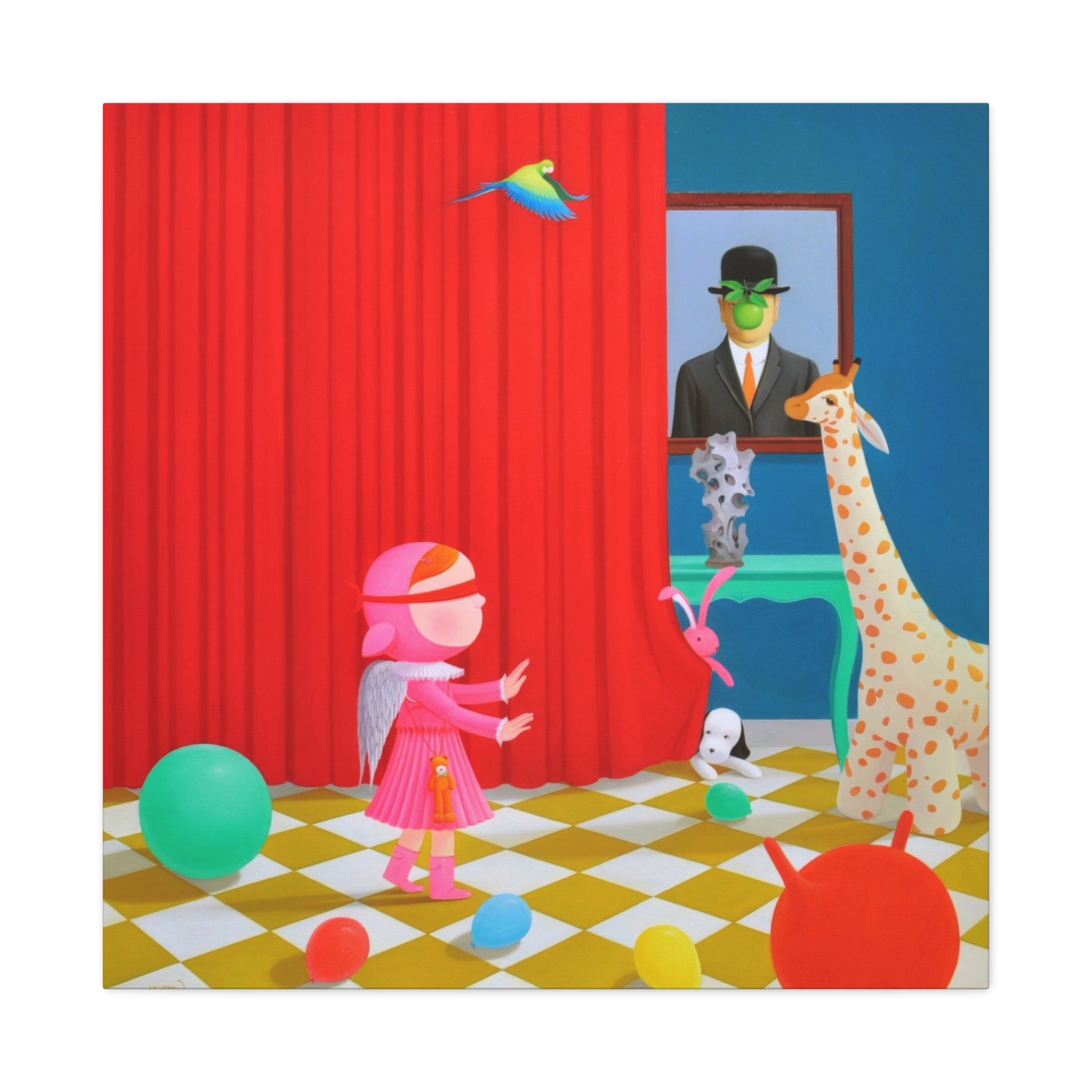 Little Girl with Magritte - Chinese Contemporary artist - Canvas Print - Artwork for kids
