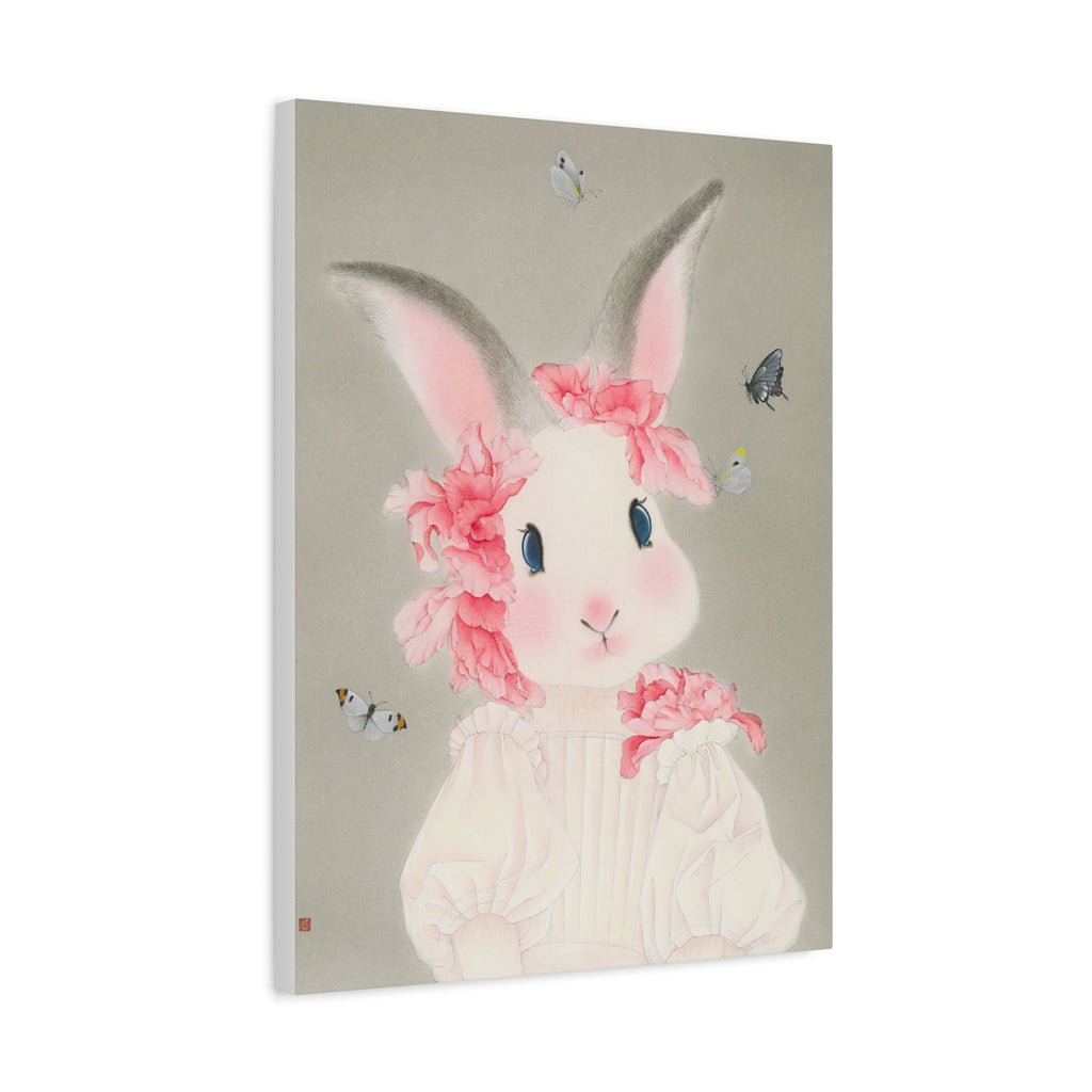 Cute Rabbit with butterflies Chinese  Contemporary watercolor painting - Canvas Print
