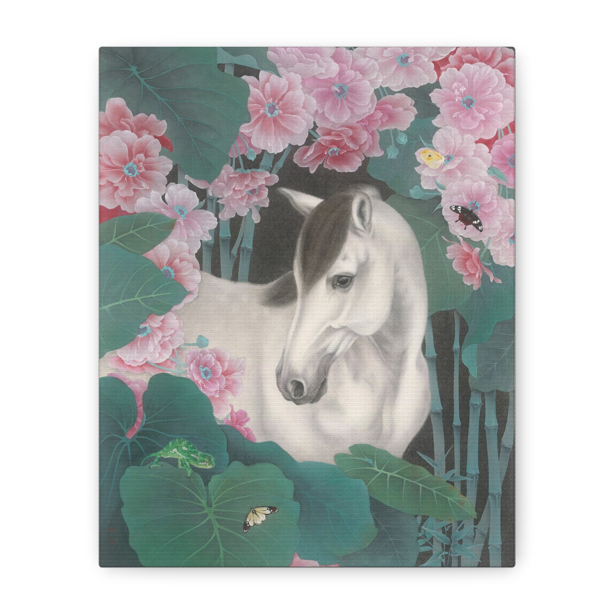 Horse in the Lotus Pond -  Chinese  Contemporary watercolor painting - Canvas Print - Gift for year of Horse