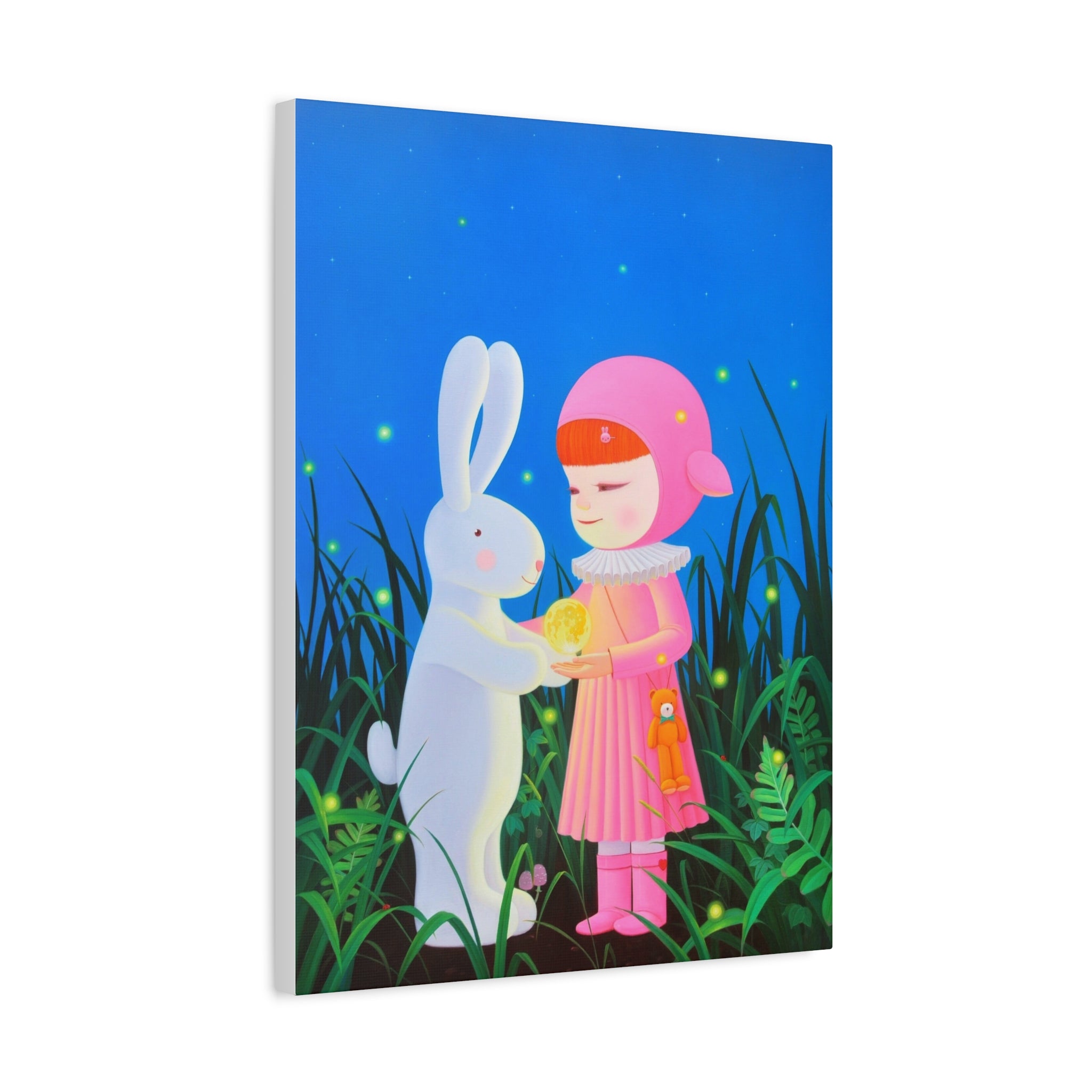 Little Girl, Rabbit & Moon - Chinese Contemporary artist - Canvas Print - Artwork for kids