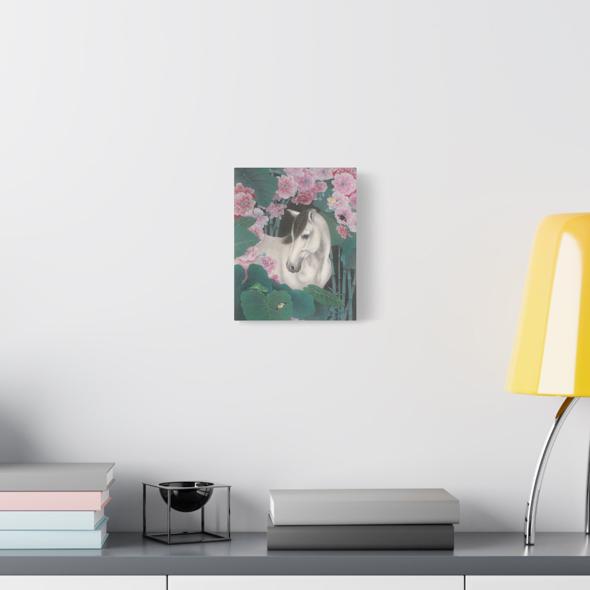 Horse in the Lotus Pond -  Chinese  Contemporary watercolor painting - Canvas Print - Gift for year of Horse