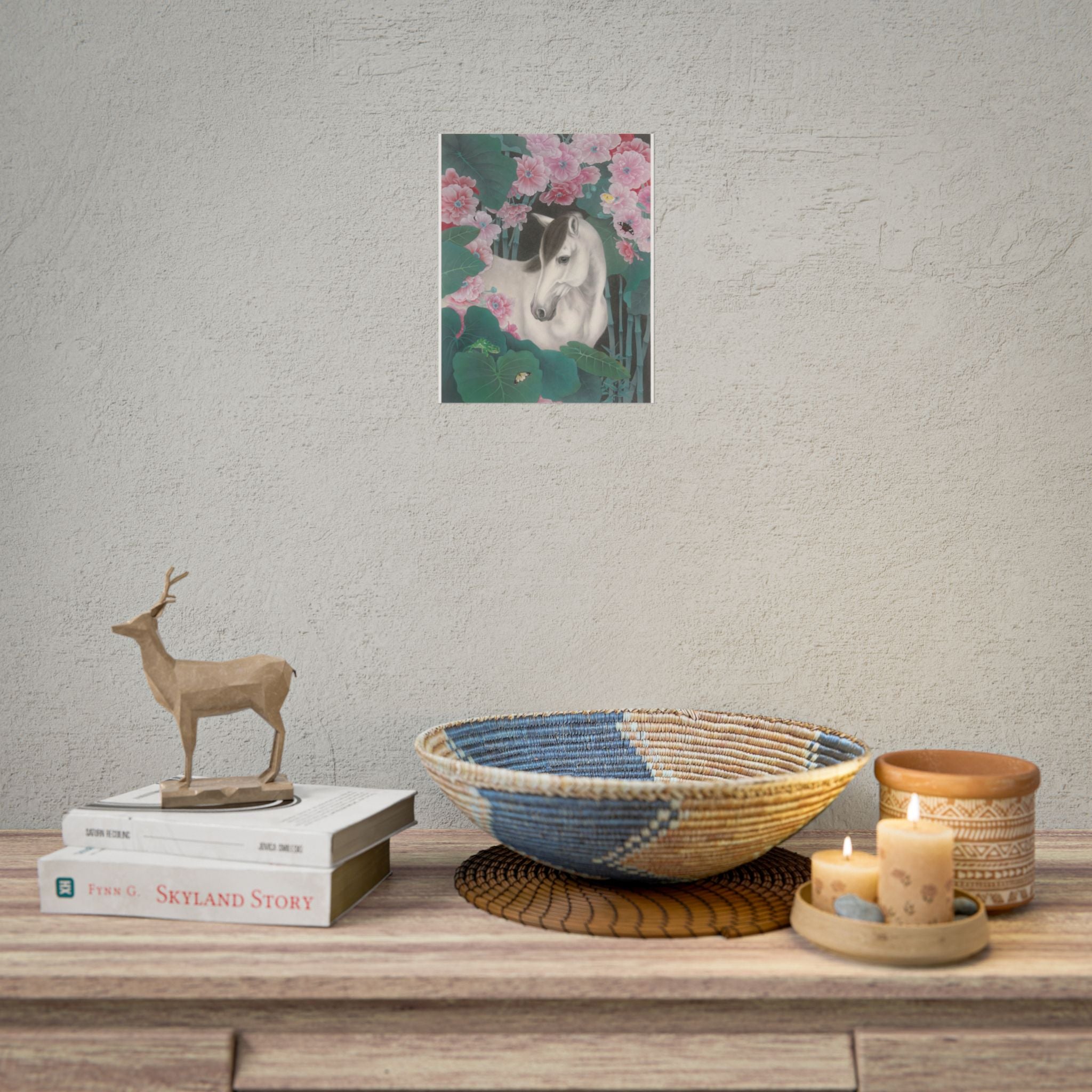 Horse in the Lotus Pond Art Poster, Cute Animal Decor, Christmas Wall Art, Kids Room Decoration, Gift for Animal Lovers