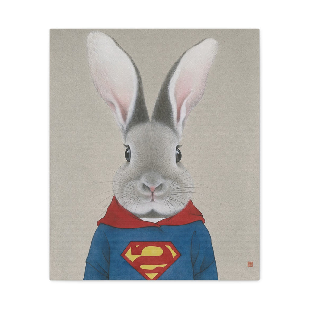 Superman Rabbit Chinese  Contemporary watercolor painting - Canvas Print