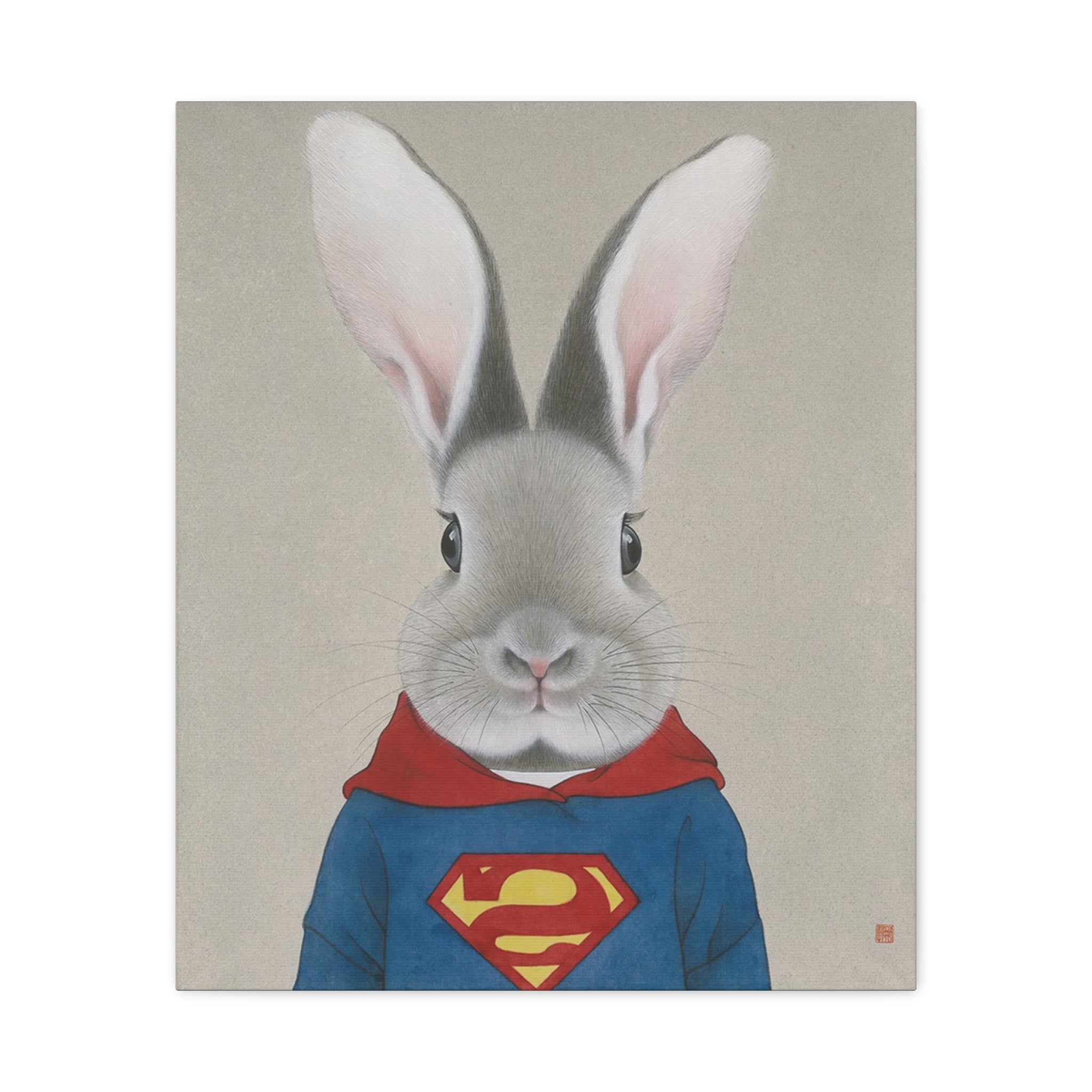 Superman Rabbit Chinese  Contemporary watercolor painting - Canvas Print