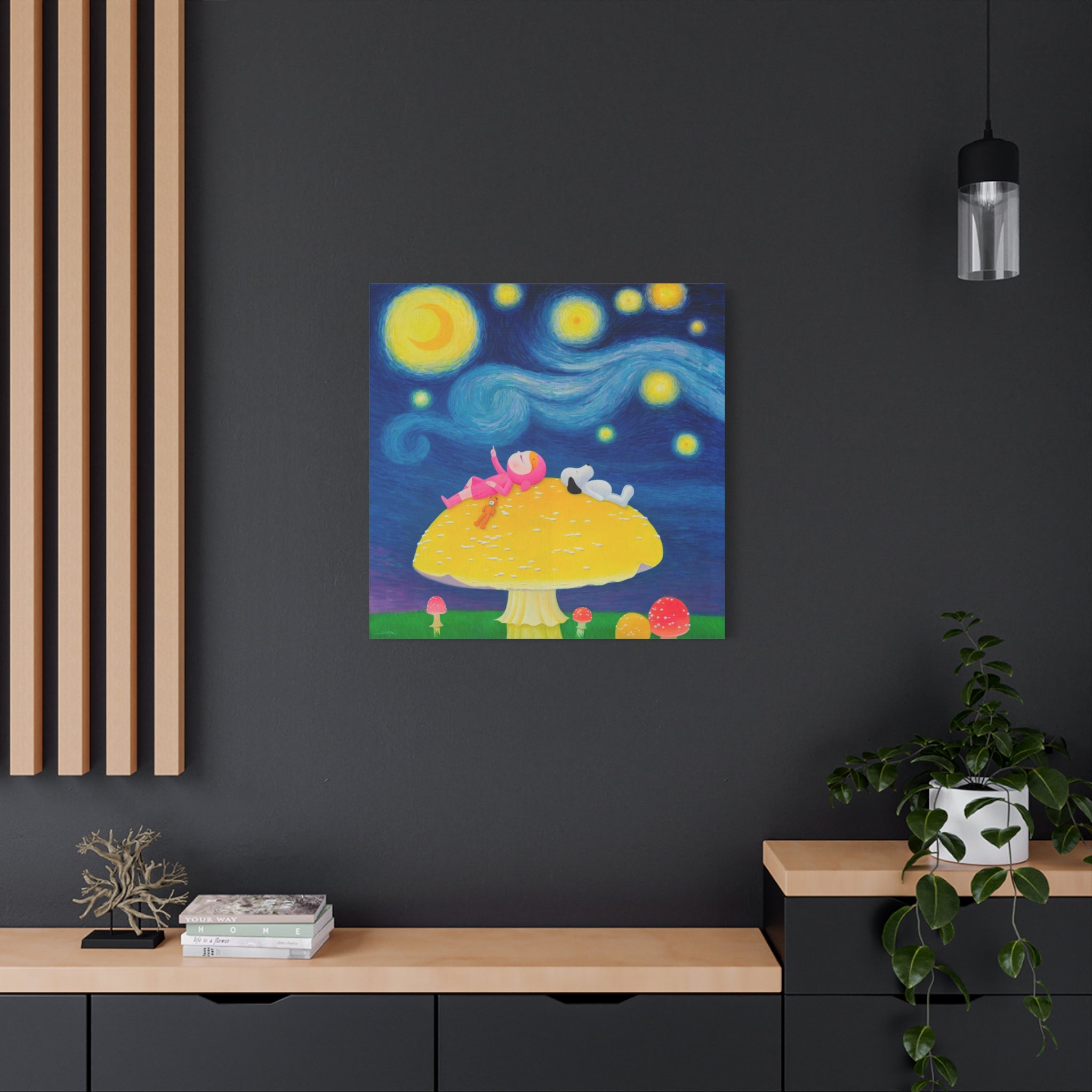 Little Girl with The Starry Night - Chinese Contemporary artist - Canvas Print - Artwork for kids