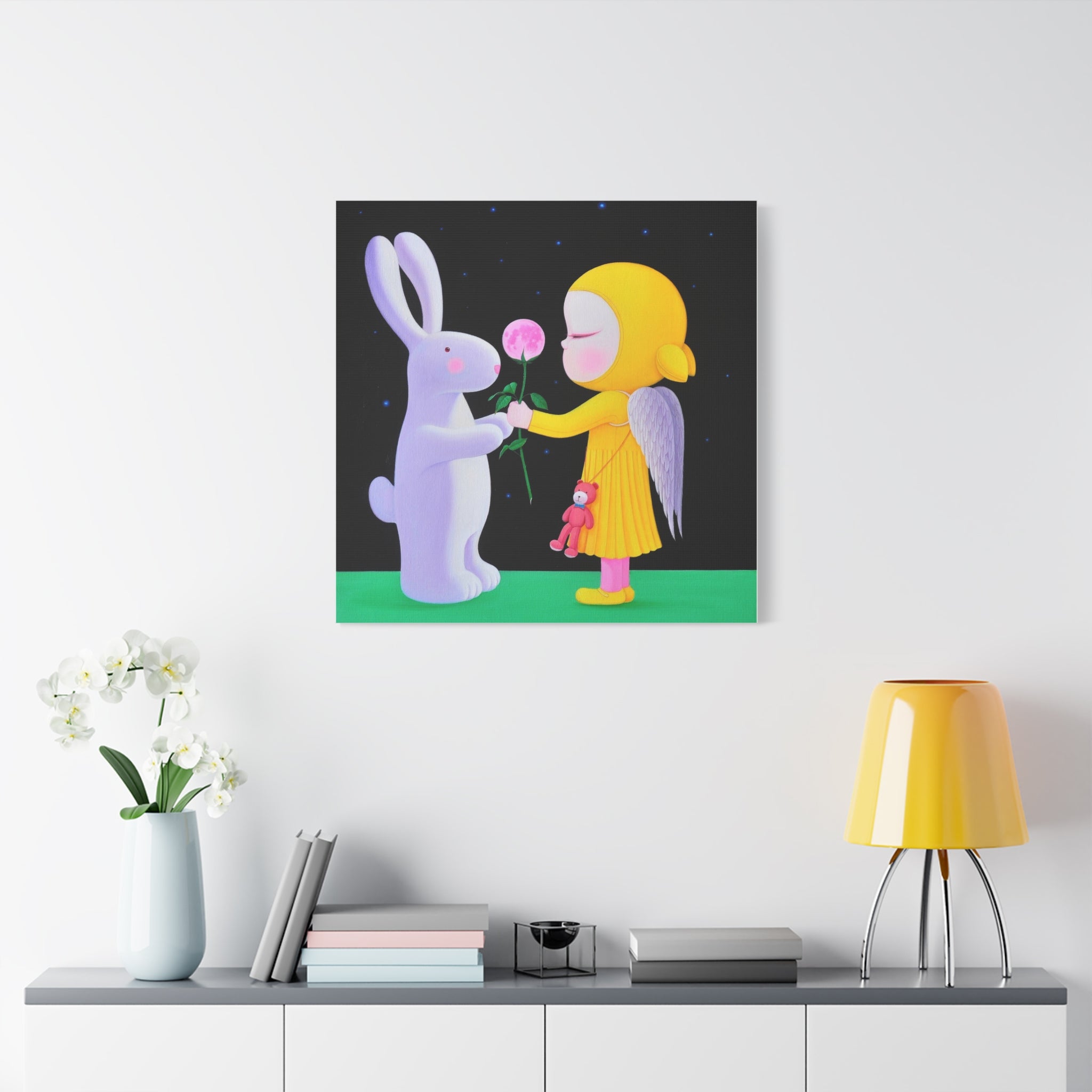 Little Girl with Bunny- Chinese Contemporary artist - Canvas Print - Artwork for kids