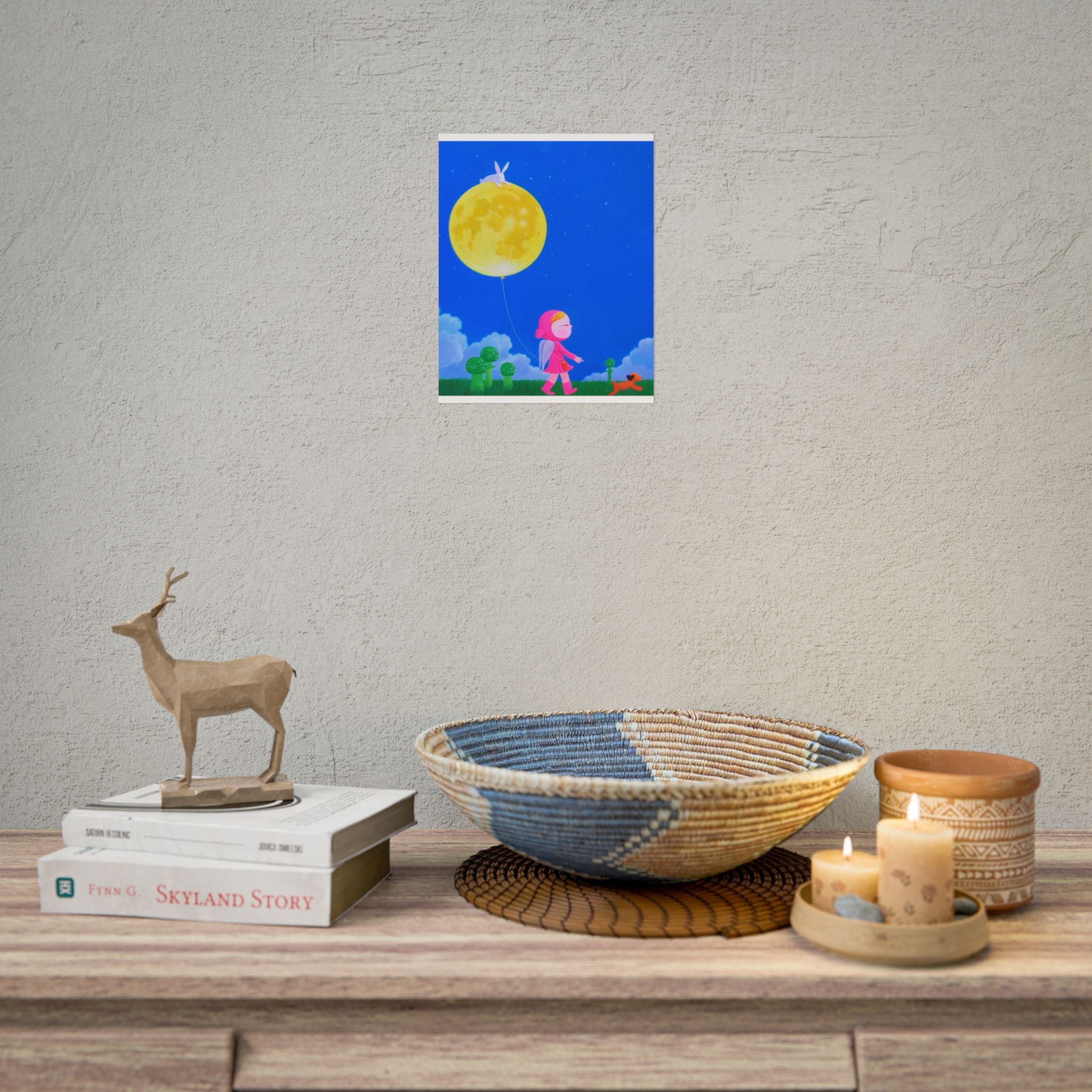 Walking under the moonlight Art Poster,  Chinese Contemporary artist - Canvas Print - Artwork for kids