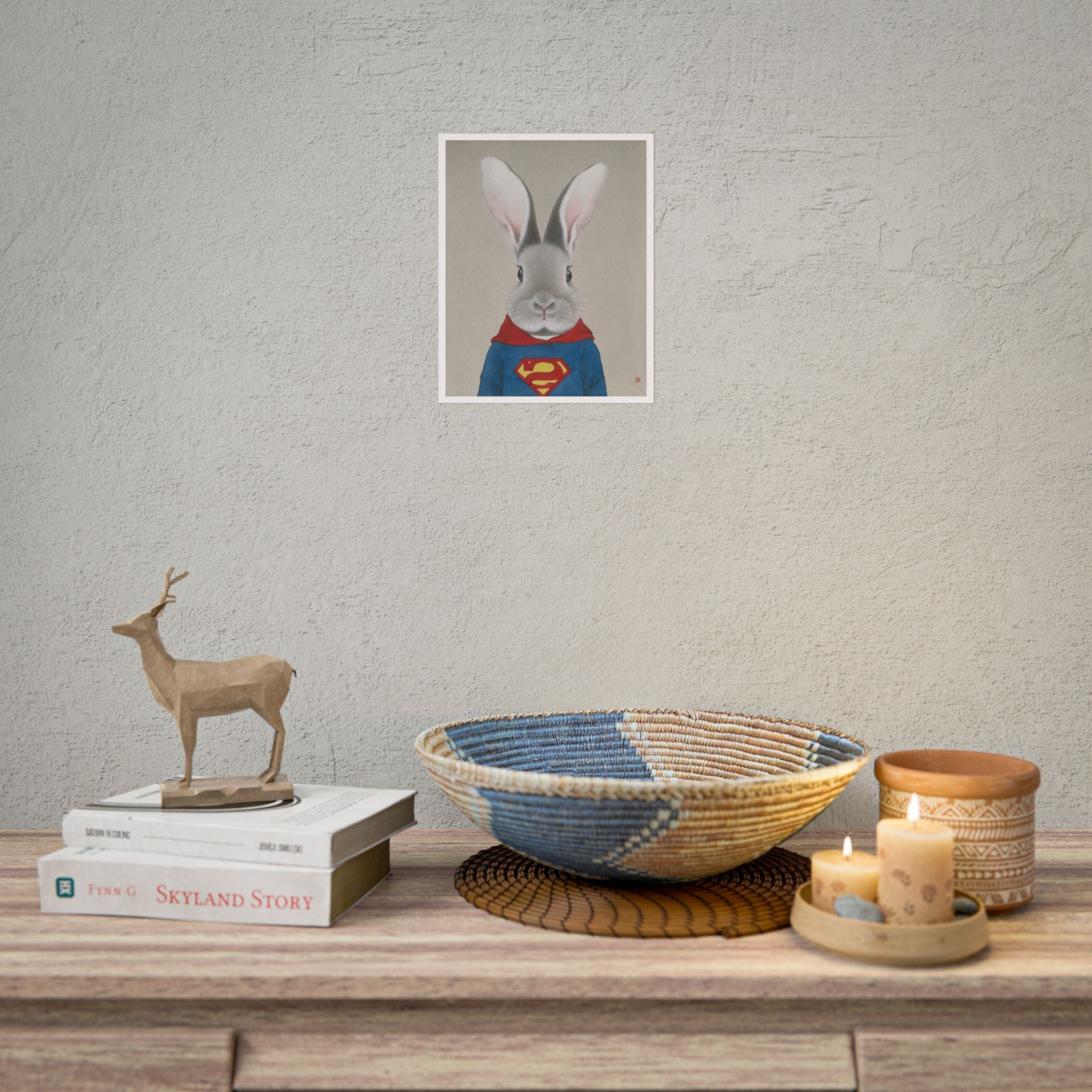 Super Rabbit Art Poster, Cute Animal Decor, Christmas Wall Art, Kids Room Decoration, Gift for Animal Lovers