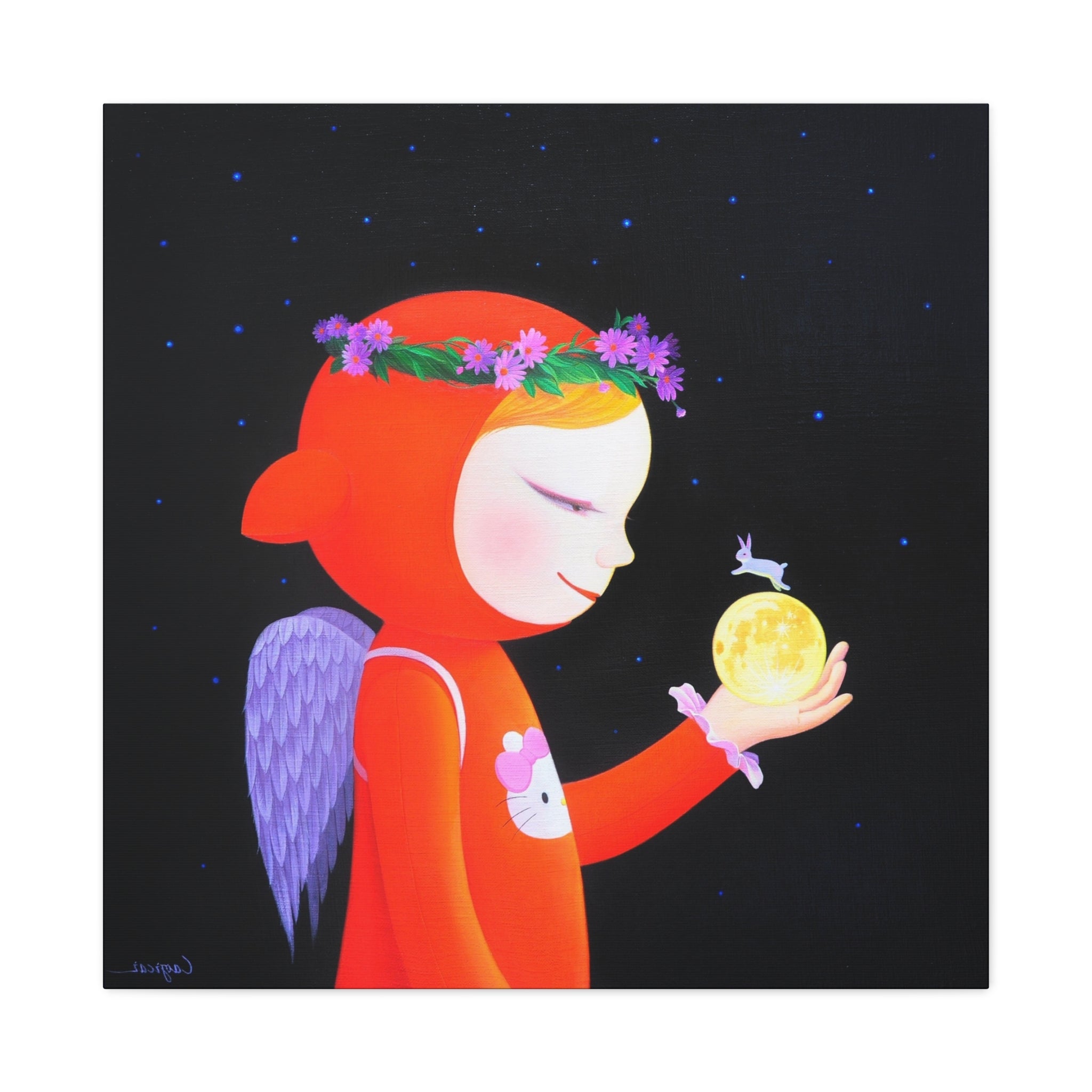 Little Girl with the Moon - Chinese Contemporary artist - Canvas Print - Artwork for kids