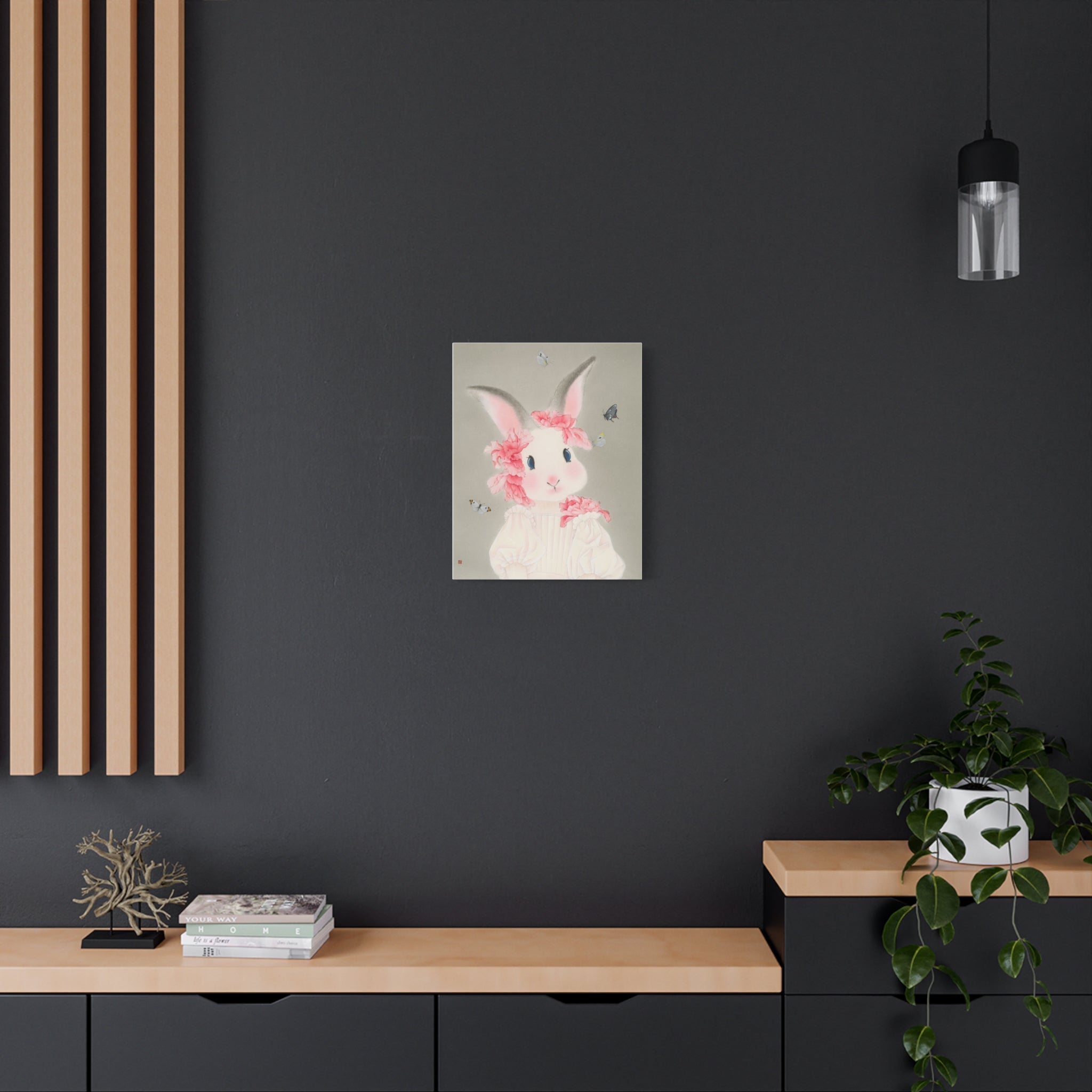 Cute Rabbit with butterflies Chinese  Contemporary watercolor painting - Canvas Print
