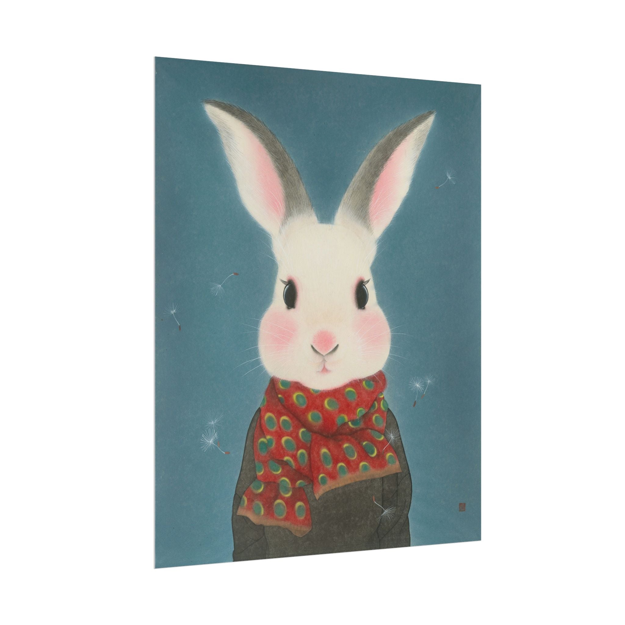 Rabbit with Scarf Art Poster, Cute Animal Decor, Christmas Wall Art, Kids Room Decoration, Gift for Animal Lovers