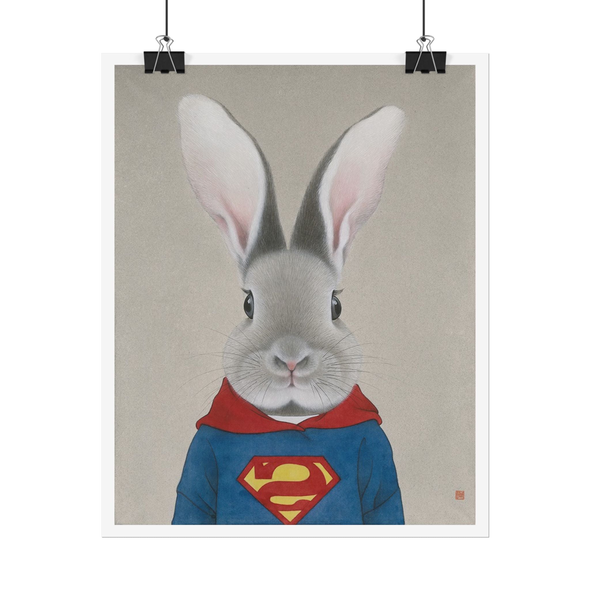Super Rabbit Art Poster, Cute Animal Decor, Christmas Wall Art, Kids Room Decoration, Gift for Animal Lovers