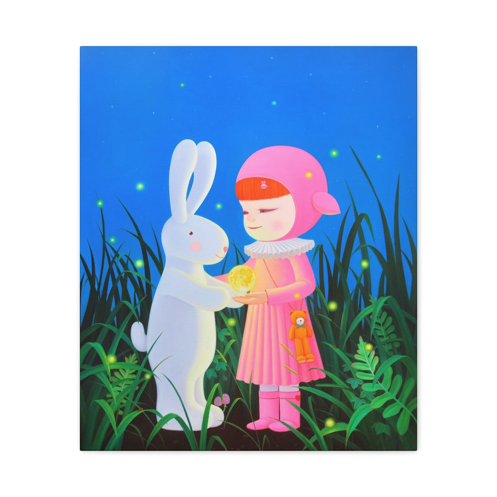 Little Girl, Rabbit & Moon - Chinese Contemporary artist - Canvas Print - Artwork for kids