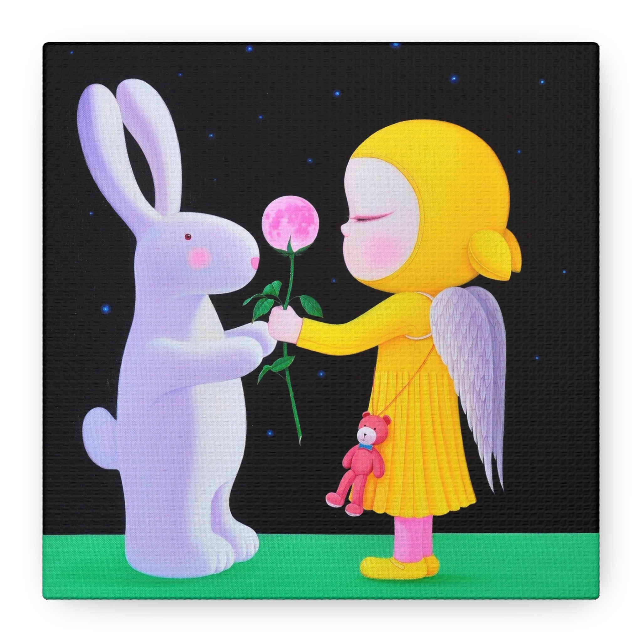 Little Girl with Bunny- Chinese Contemporary artist - Canvas Print - Artwork for kids