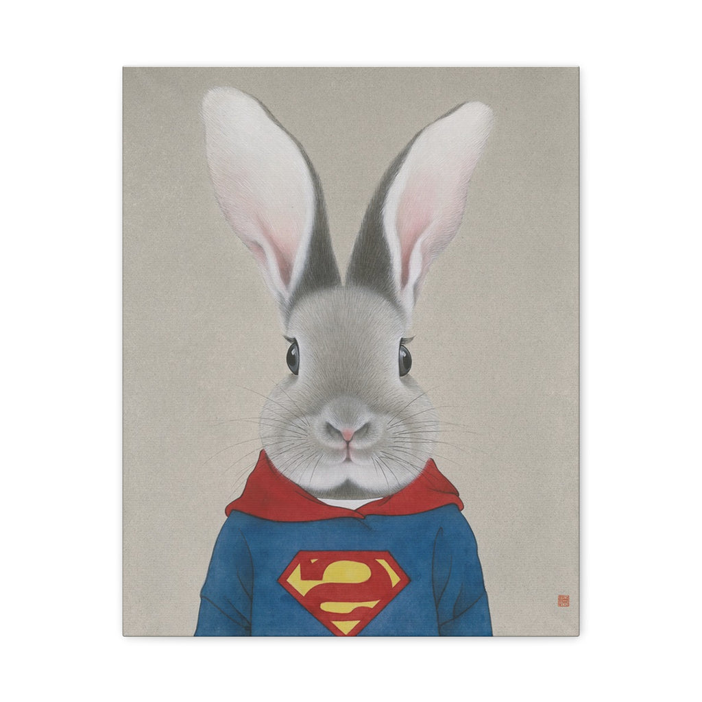 Superman Rabbit Chinese  Contemporary watercolor painting - Canvas Print