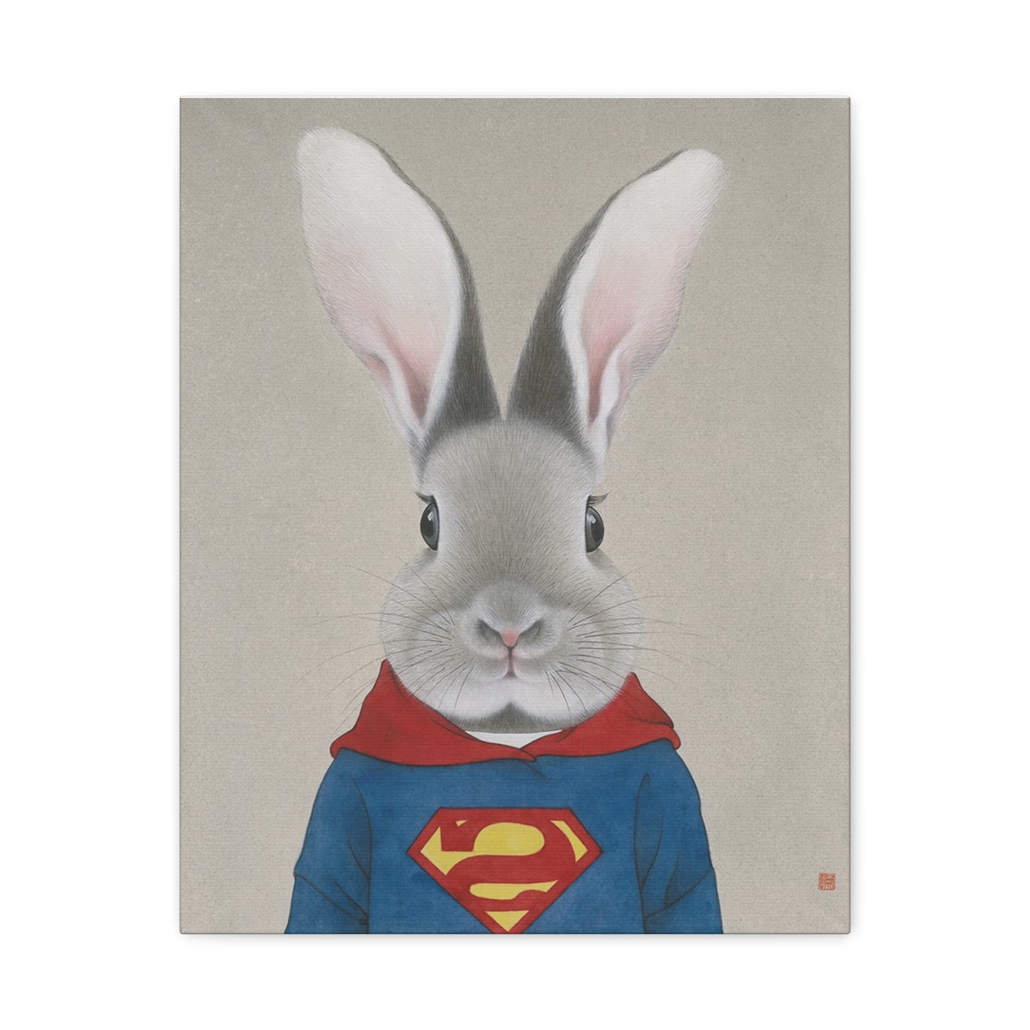 Superman Rabbit Chinese  Contemporary watercolor painting - Canvas Print