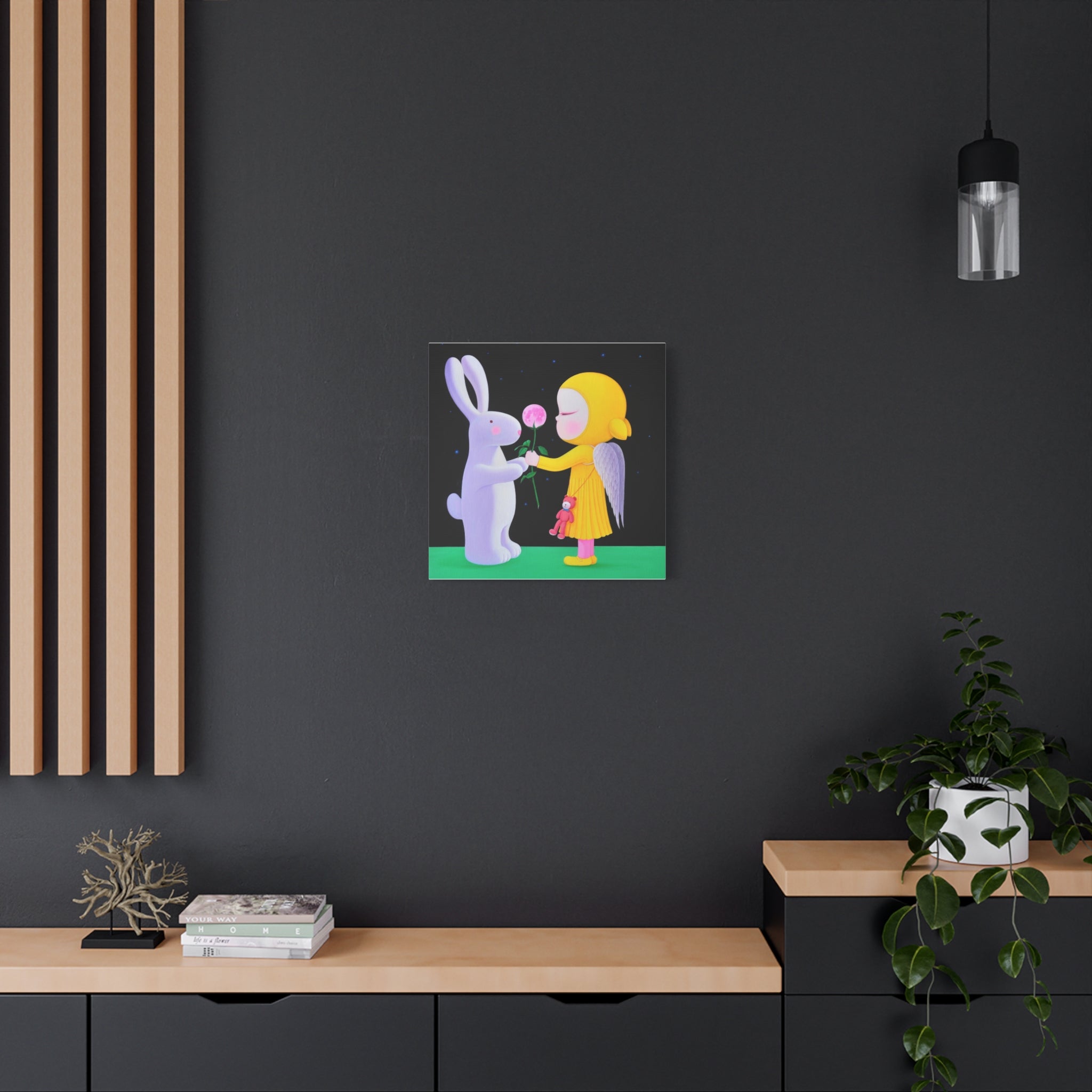 Little Girl with Bunny- Chinese Contemporary artist - Canvas Print - Artwork for kids