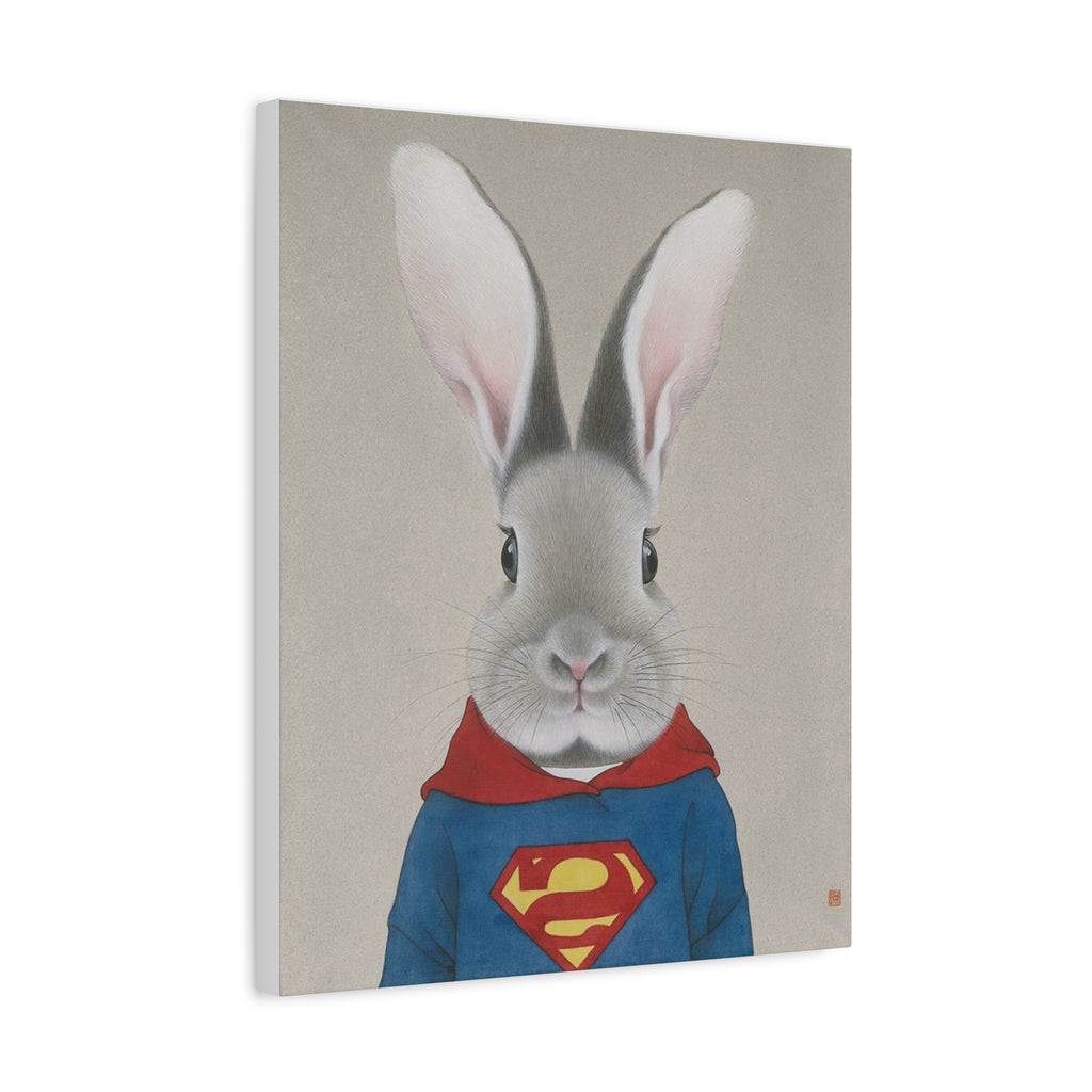 Superman Rabbit Chinese  Contemporary watercolor painting - Canvas Print