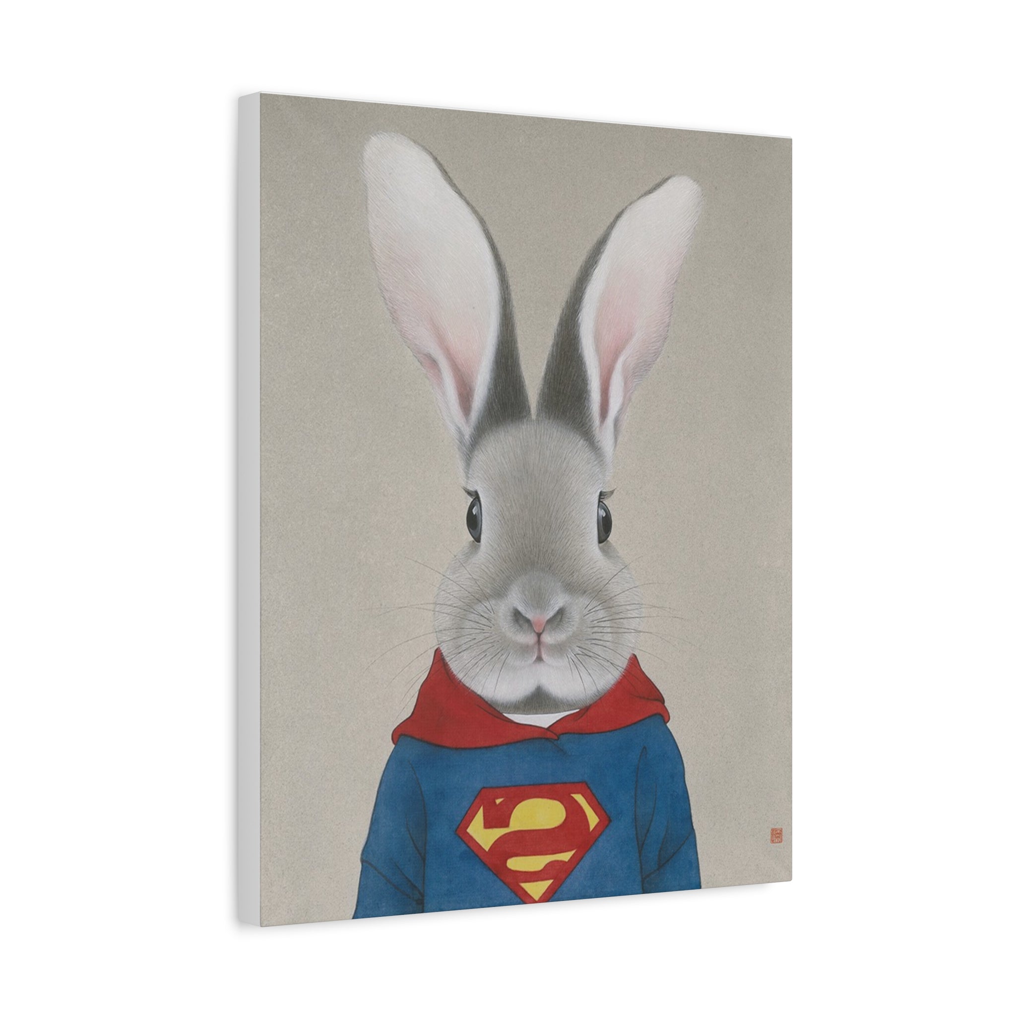 Superman Rabbit Chinese  Contemporary watercolor painting - Canvas Print