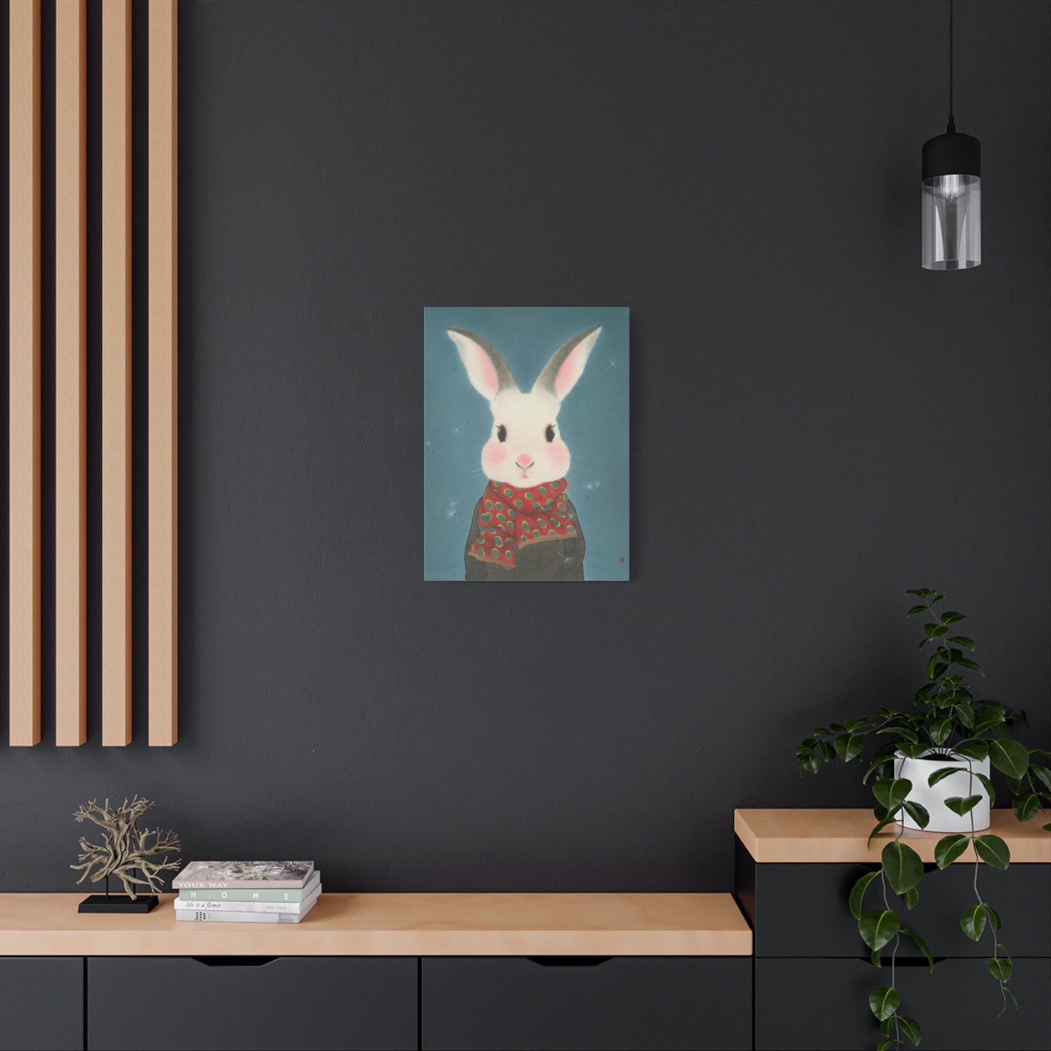 Rabbit with scarf Chinese  Contemporary watercolor painting - Canvas Print
