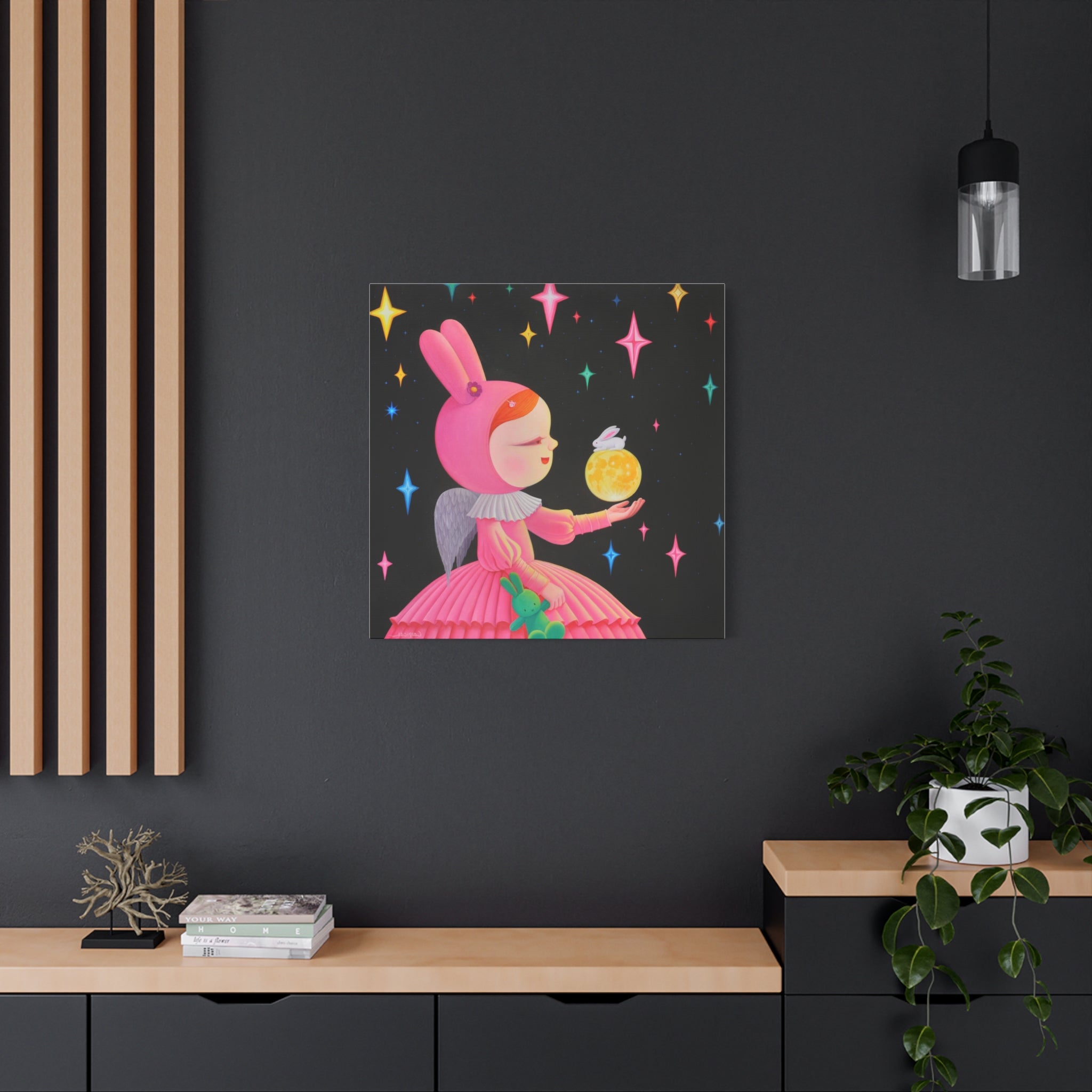 Little Girl with the moon- Chinese Contemporary artist - Canvas Print - Artwork for kids