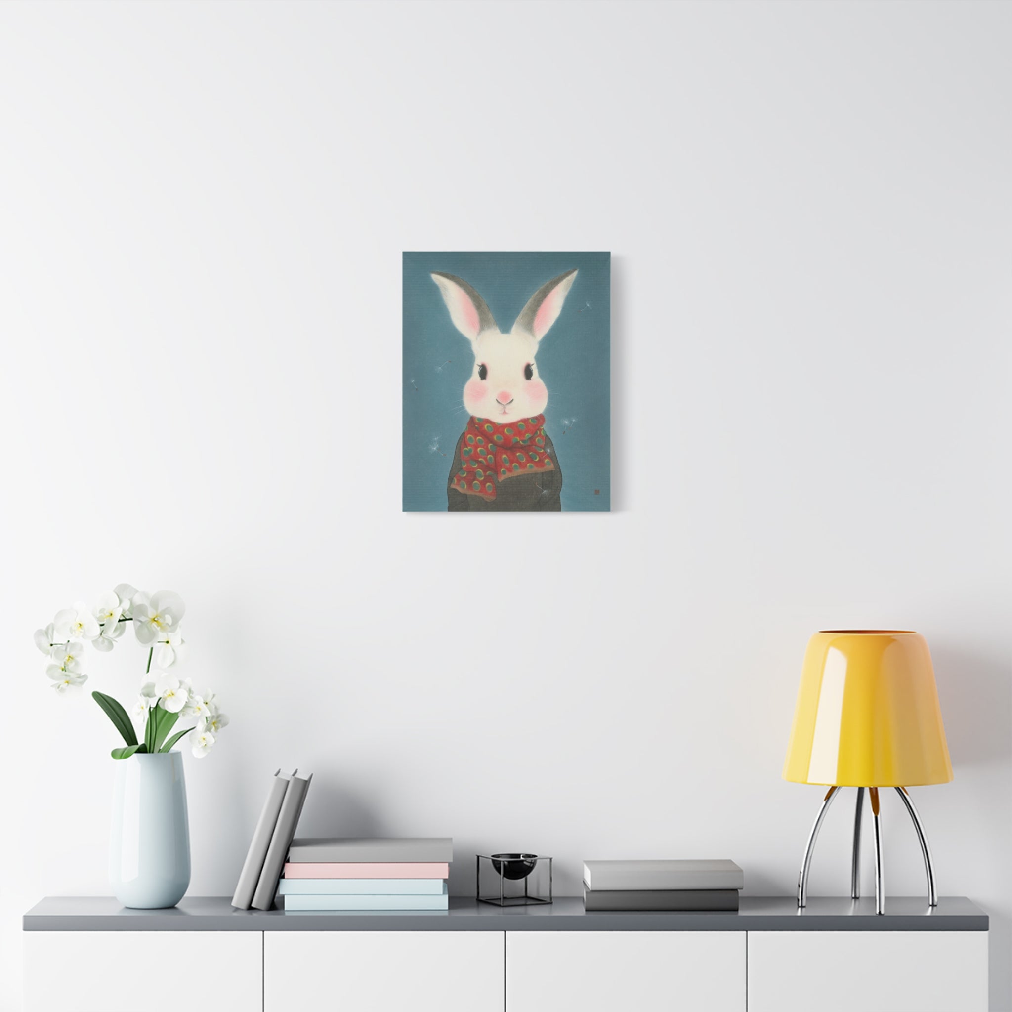 Rabbit with scarf Chinese  Contemporary watercolor painting - Canvas Print