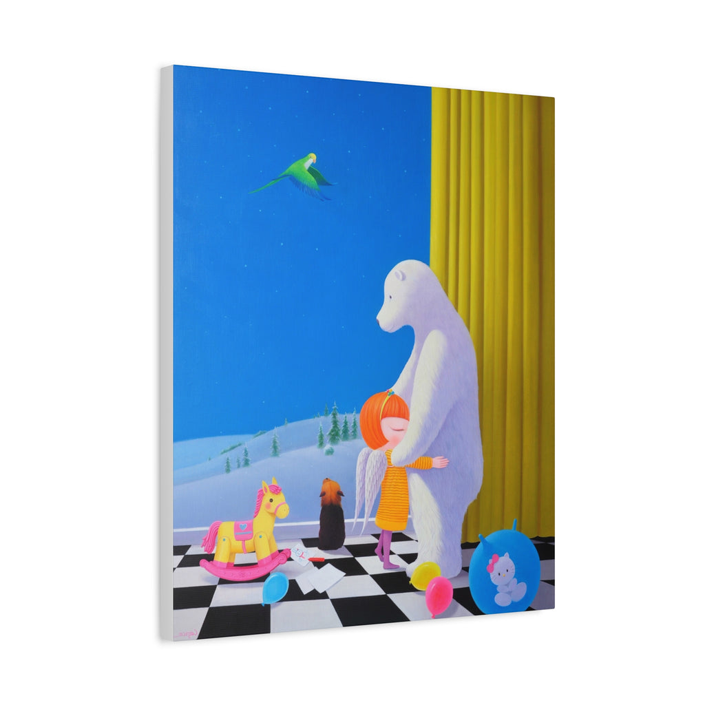Little Girl with Her Bear -  Chinese  Contemporary artist - Canvas Print - Artwork for kids
