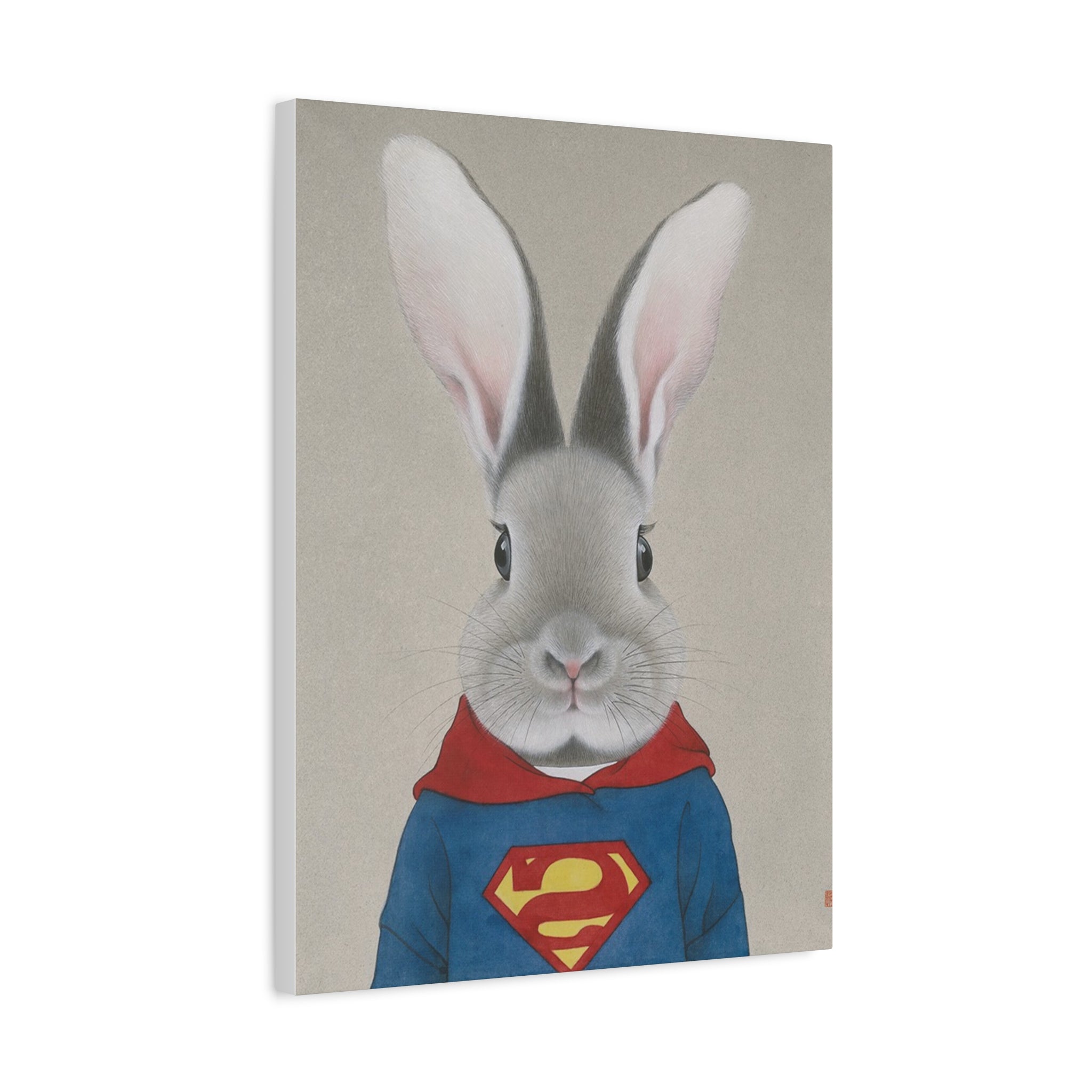 Superman Rabbit Chinese  Contemporary watercolor painting - Canvas Print