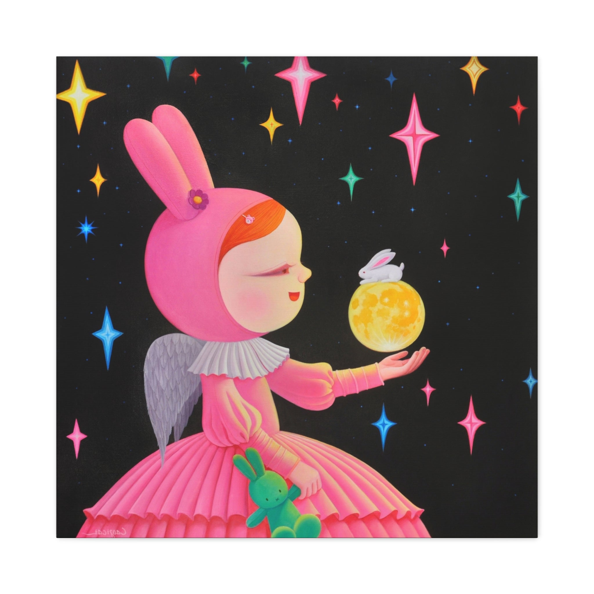 Little Girl with the moon- Chinese Contemporary artist - Canvas Print - Artwork for kids