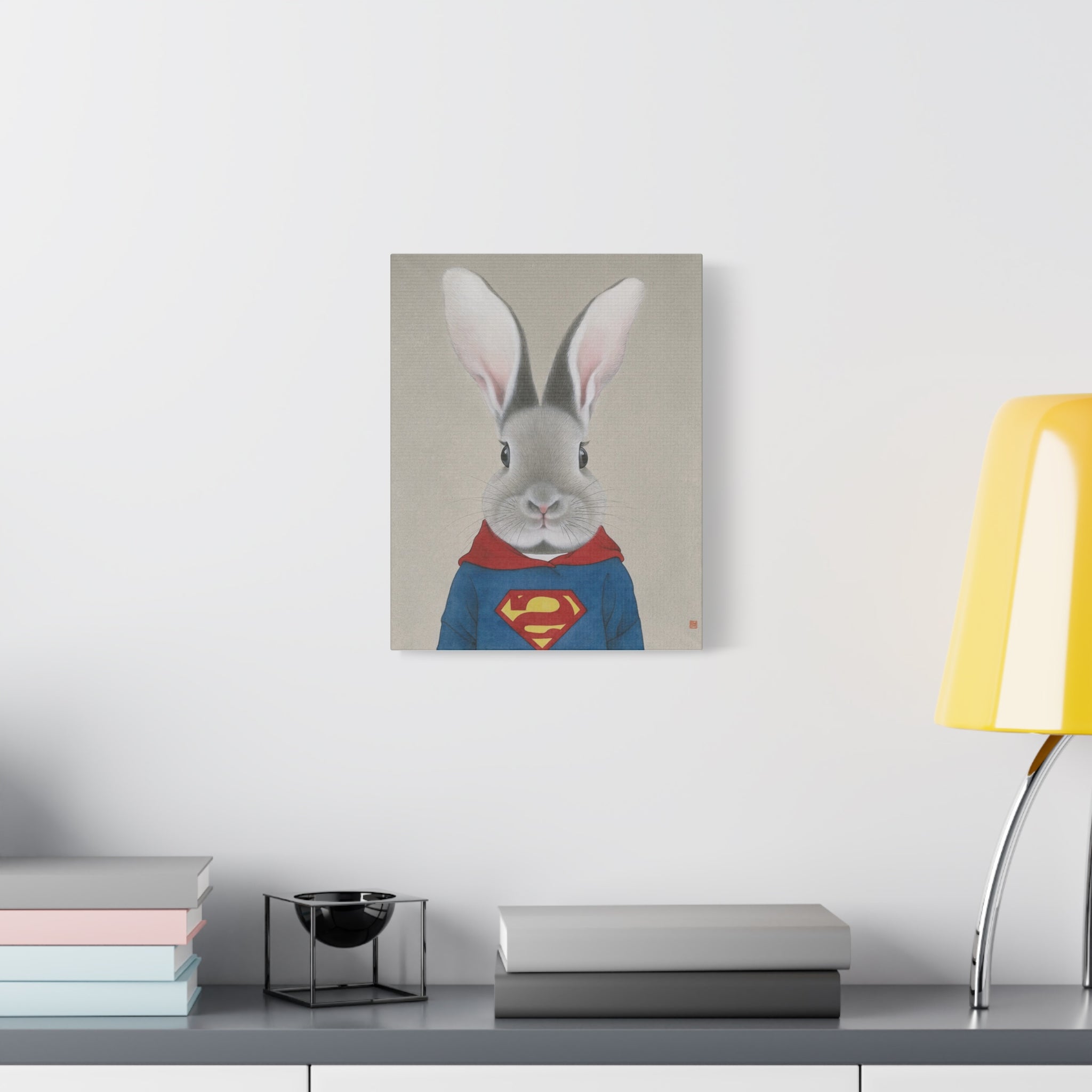 Superman Rabbit Chinese  Contemporary watercolor painting - Canvas Print