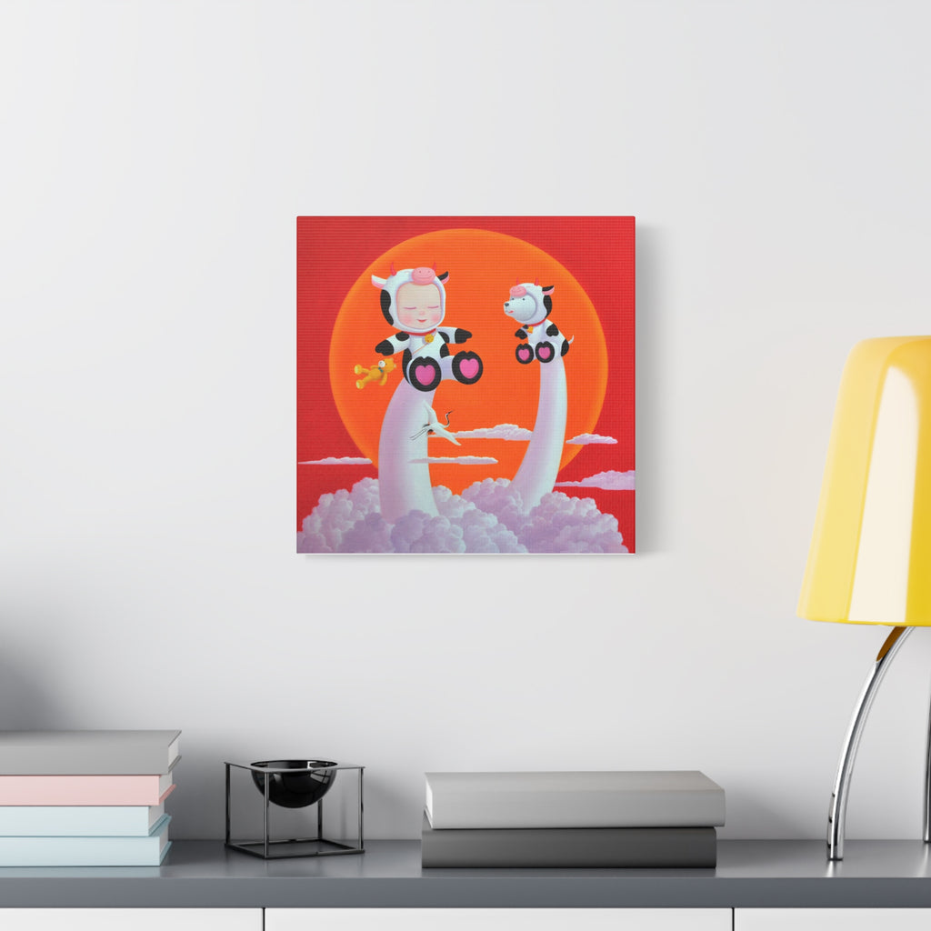 Little Girl with the cow- Chinese Contemporary artist - Canvas Print - Artwork for kids